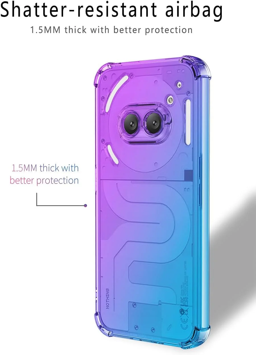 کاور محافظ گوشی ناتینگ فون (2a)/ناتینگ فون (2a) پلاس برند SEAHAI، رنگ گرادیانی، فوق العاده باریک، شفاف کریستالی، پشت کاور شفاف، جنس TPU سیلیکونی نرم و مقاوم در برابر ضربه، آبی/صورتی