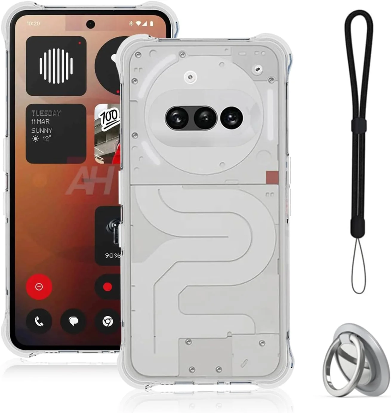 قاب محافظ نوکاجو برای ناتینگ فون (3a)، کاور محافظ گوشی، قاب محافظ TPU، عملکرد استند، براکت قابل تنظیم، کاور محافظ برای ناتینگ فون 3a (شفاف)