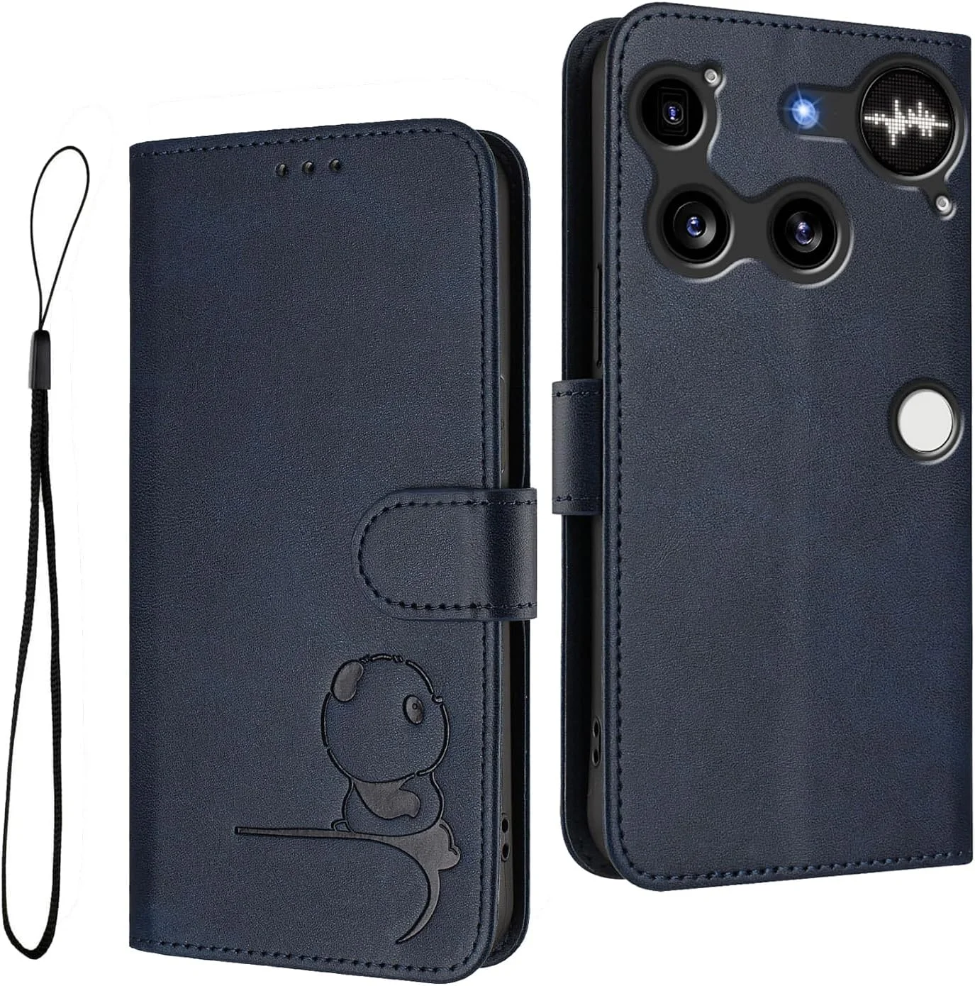 کیف چرمی طرح پاندا Haoye برای تلفن ناتینگ (3) - محافظ RFID با اسلات کارت، پایه و ضد ضربه - آبی