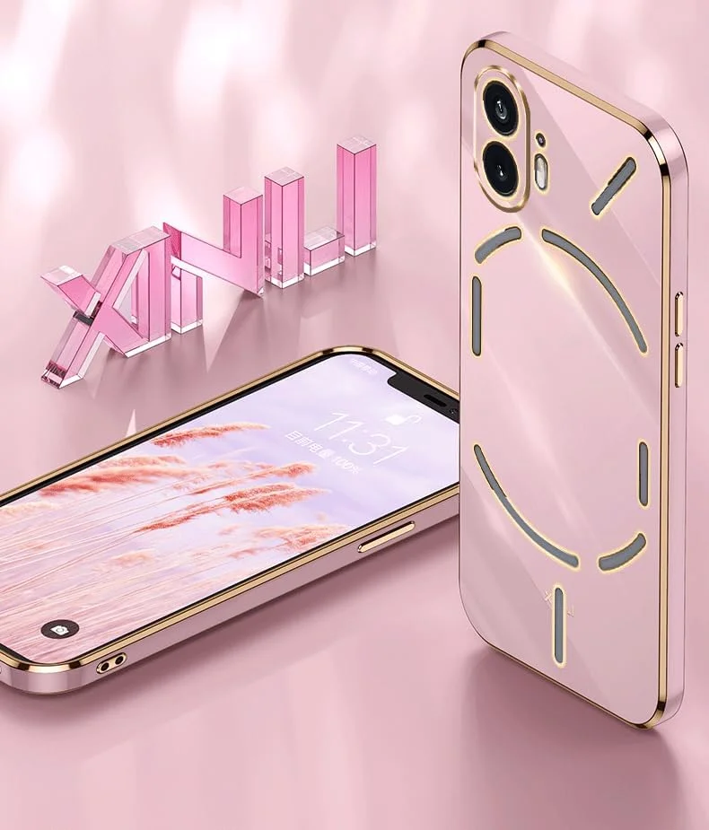 کاور گوشی ناتینگ فون (2) مدل ATISIJIE، کاور محافظ سیلیکونی نرم و انعطاف پذیر با لبه طلایی ضد ضربه مناسب دختران و بانوان - بنفش