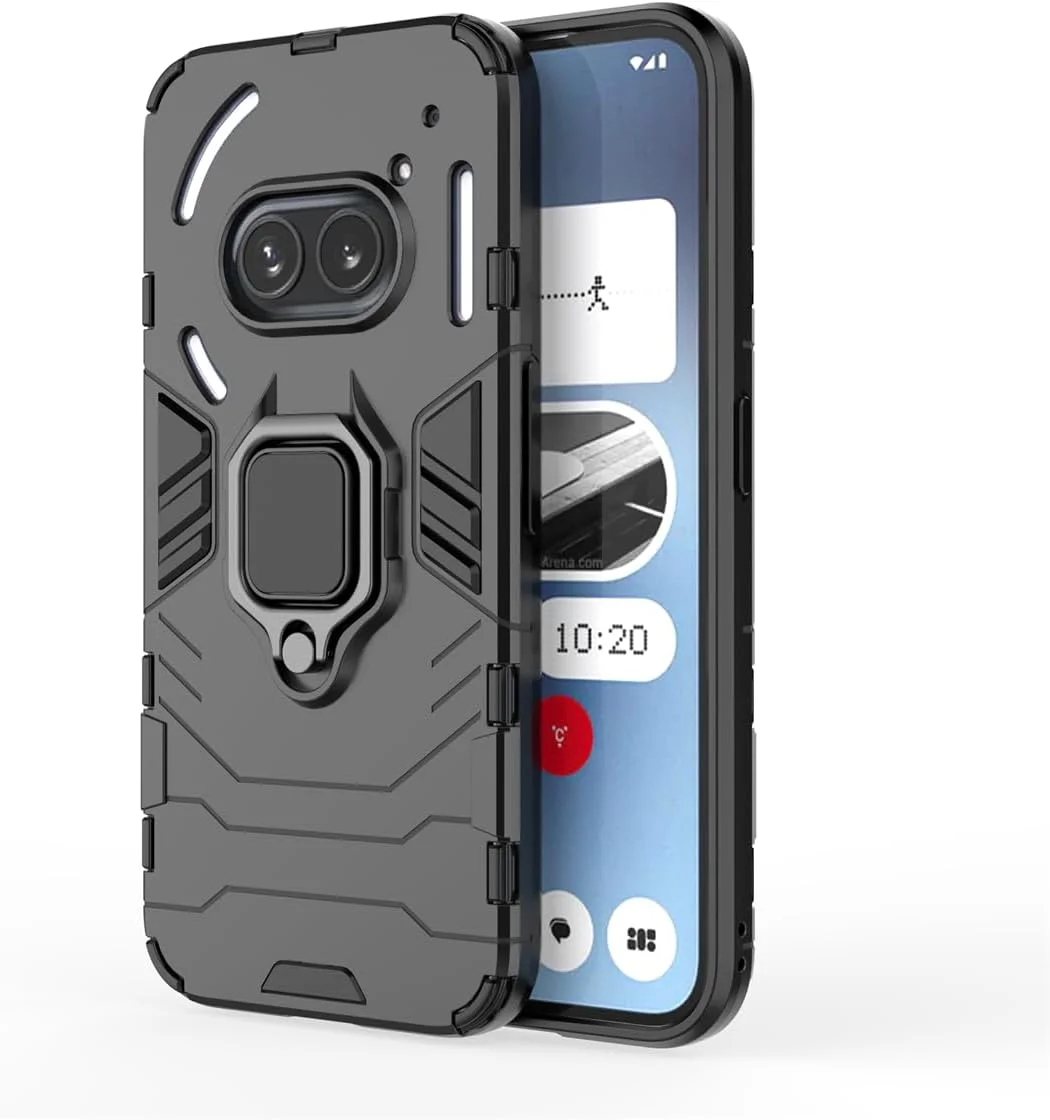 قاب محافظ گوشی ناتینگ فون 2A، قاب محافظ ترکیبی 2 در 1 TPU + PC، زره پوش مقاوم با قابلیت اتصال مغناطیسی به هولدر خودرو، کاور پشتی سپر دار با استند برای گوشی ناتینگ فون 2A - مشکی