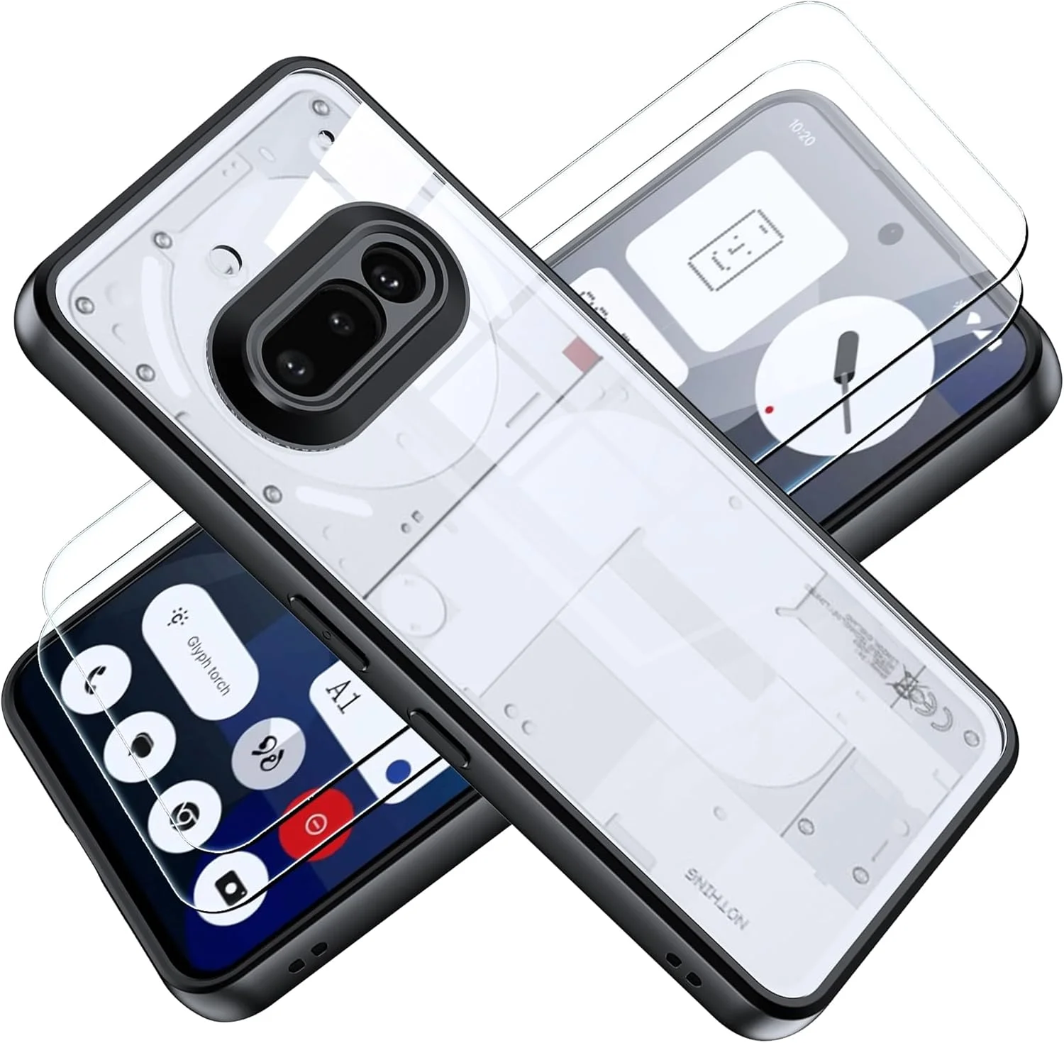 کاور Tieeyivv برای Nothing Phone 3a + 2 عدد محافظ صفحه نمایش شیشه ای حرارت دیده، پشت PC شفاف، کاور بامپر TPU به همراه محافظ صفحه نمایش