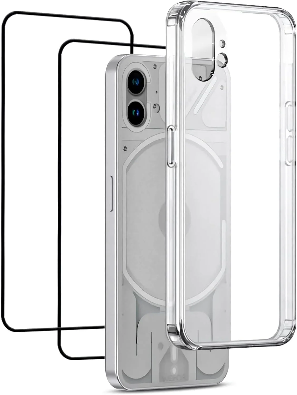 قاب محافظ گوشی الترازون مناسب برای ناتینگ فون (1)، [2 عدد محافظ صفحه نمایش شیشه ای حرارت دیده] ضد زردی و ضد ضربه 360 درجه، قاب محافظ سیلیکونی نرم ضد خش با سپر TPU و پشت PC