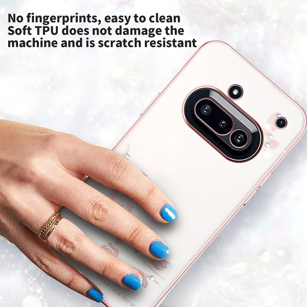 کاور گوشی ناتینگ فون (3a) پرو طرح گلدار، دخترانه، شفاف، باریک، سیلیکونی نرم، ضد ضربه - صورتی