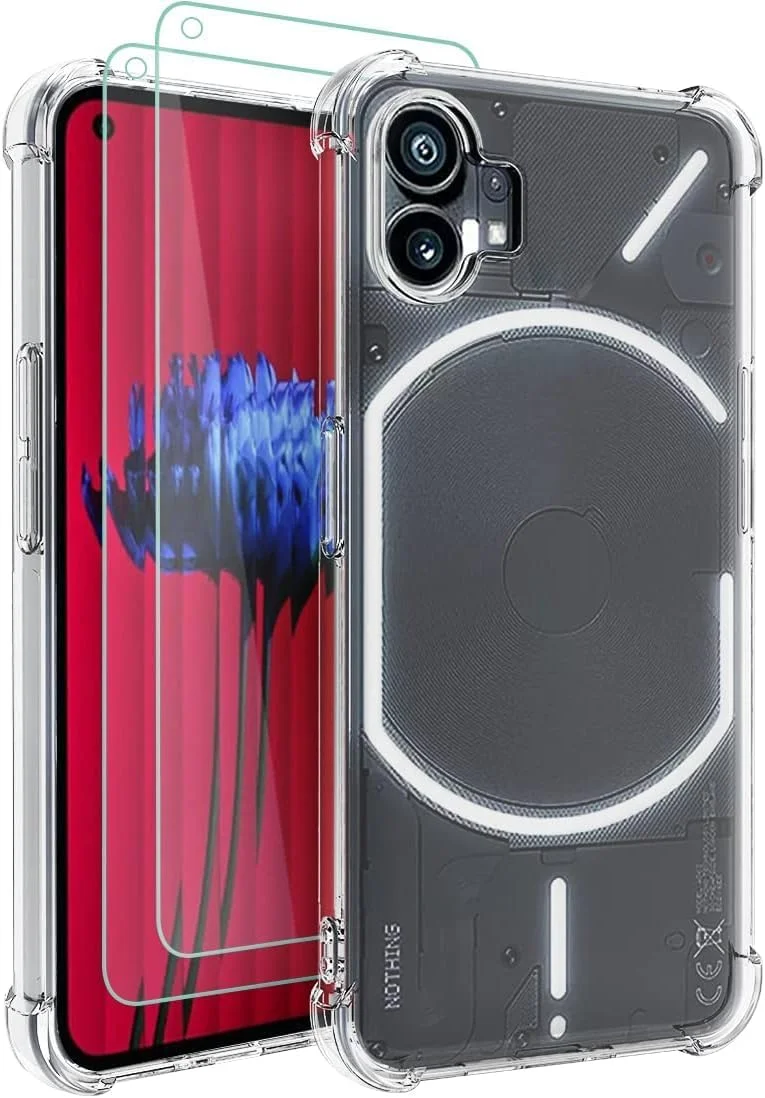 قاب محافظ شفاف گوشی ناتینگ فون 1 الترازون به همراه 2 عدد محافظ صفحه نمایش، دارای گوشه های تقویت شده، ساخته شده از TPU منعطف و مقاوم در برابر ضربه