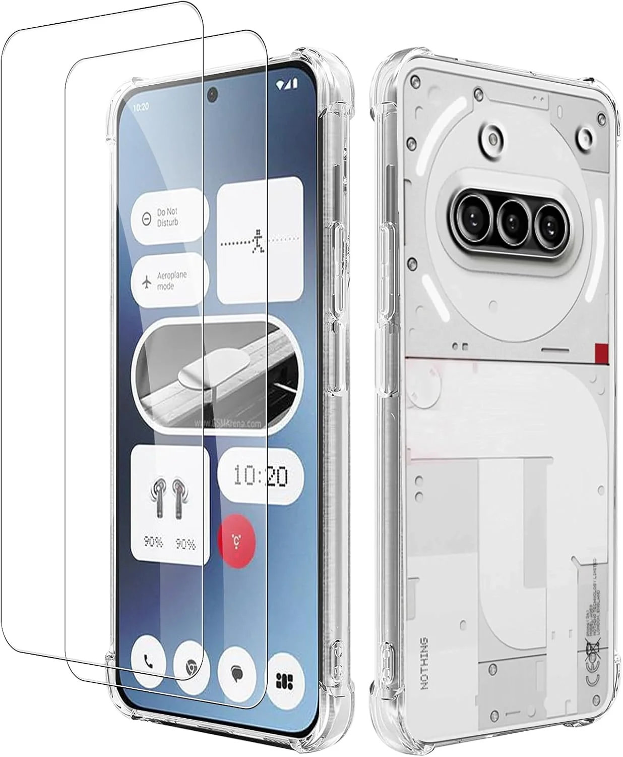 کاور محافظ گوشی ناتینگ فون 3A، کاور TPU نرم و فوق العاده شفاف ضد خش با محافظت کامل بدنه، ضد ضربه و دارای لبه های تقویت شده به همراه 2 محافظ صفحه نمایش شیشه ای حرارت دیده