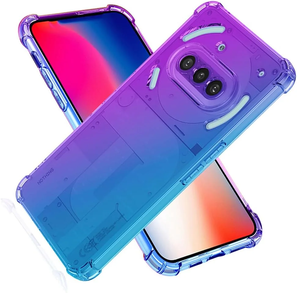 کاور گوشی ناتینگ فون (3a) برند SEAHAI، رنگ градиент، کاور TPU بسیار نازک، بامپر سیلیکونی نرم و ضد ضربه، بنفش/آبی