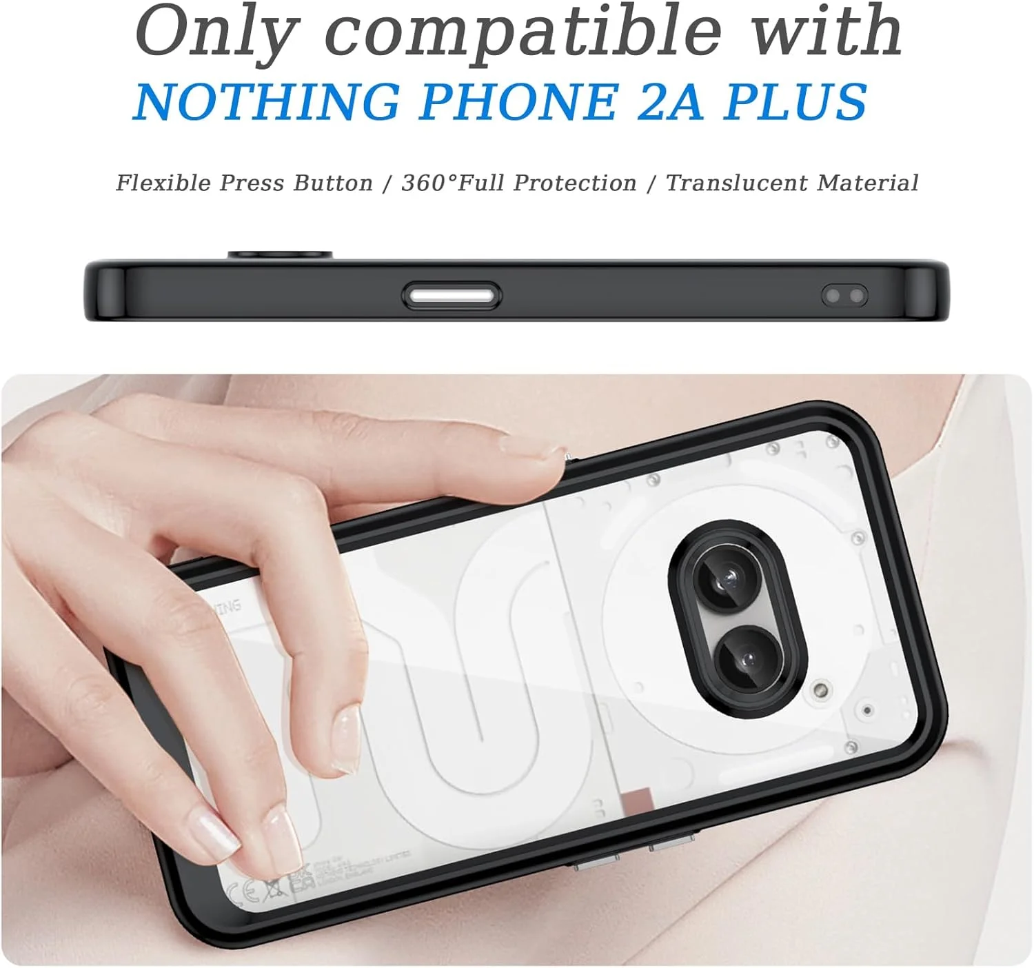 قاب گوشی برای Nothing Phone 2a Plus، اکریلیک شفاف و TPU، سبک وزن، مشکی قاب گوشی برای Nothing Phone 2a Plus، اکریلیک شفاف و TPU، سبک وزن، مشکی