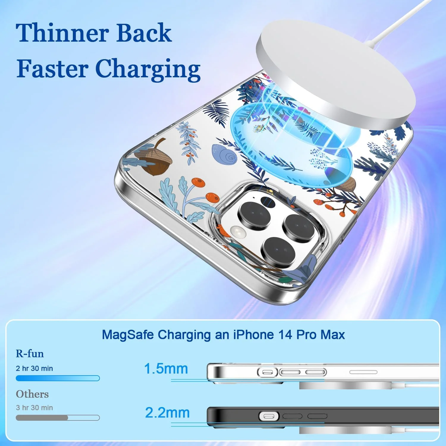 کاور محافظ گوشی آیفون 14 پرو مکس، سازگار با MagSafe، به همراه [2 عدد محافظ صفحه نمایش + 2 عدد محافظ لنز دوربین]، کاور محافظ باریک شفاف طرح گل برای 14 پرو مکس 6.7 اینچ - طرح حلزون