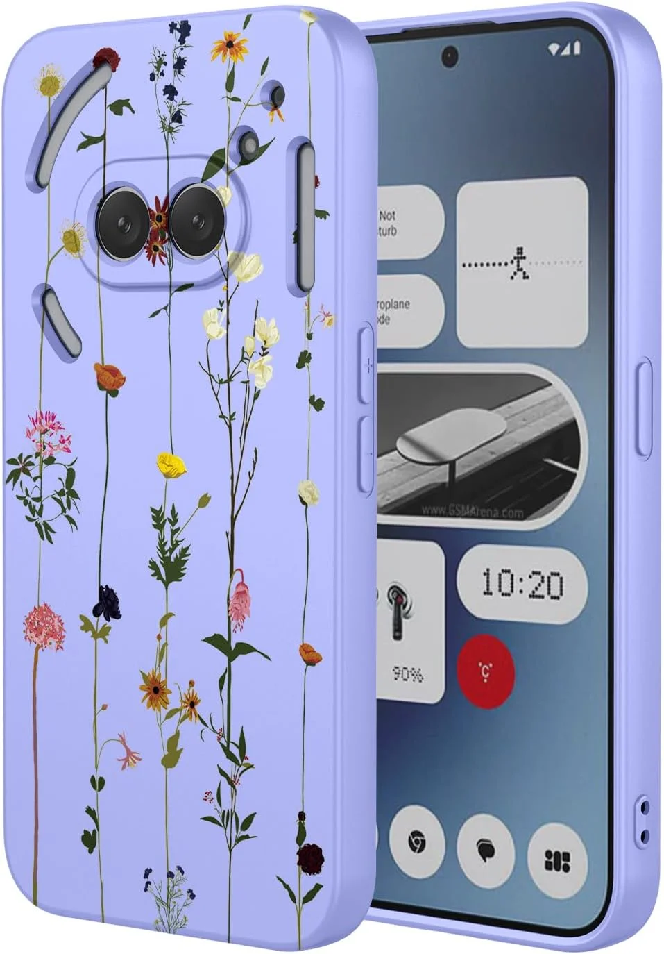 قاب گوشی KOARWVC برای ناتینگ فون 2a، طراحی الگوی گل زیبا، محافظ باریک TPU نرم برای ناتینگ فون 2a پلاس، باغ بنفش