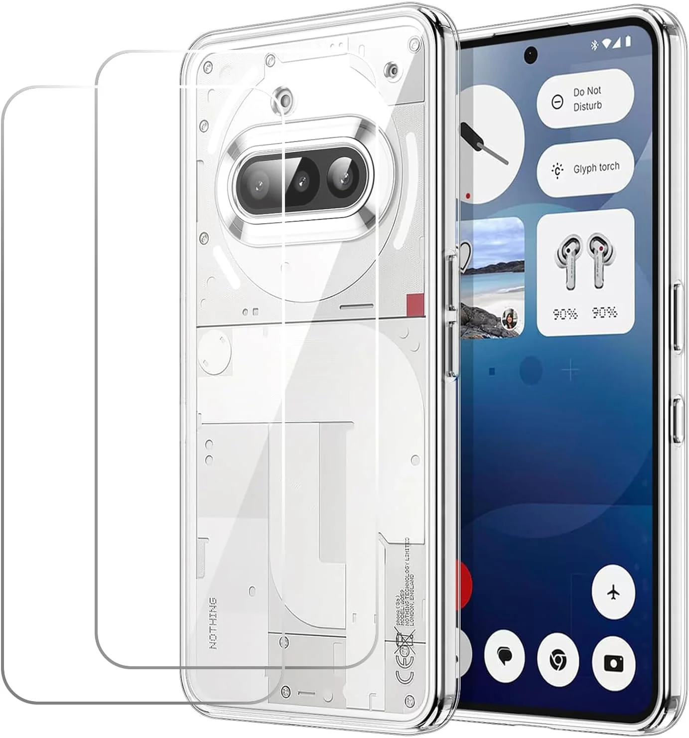 کاور محافظ گوشی ایساکی‌سی‌ان مناسب برای ناتینگ فون 3a به همراه 2 محافظ صفحه نمایش شیشه‌ای حرارت‌دیده، کاور سیلیکونی TPU نرم و شفاف با محافظت ضد ضربه برای ناتینگ فون 3a 6.77 اینچی.