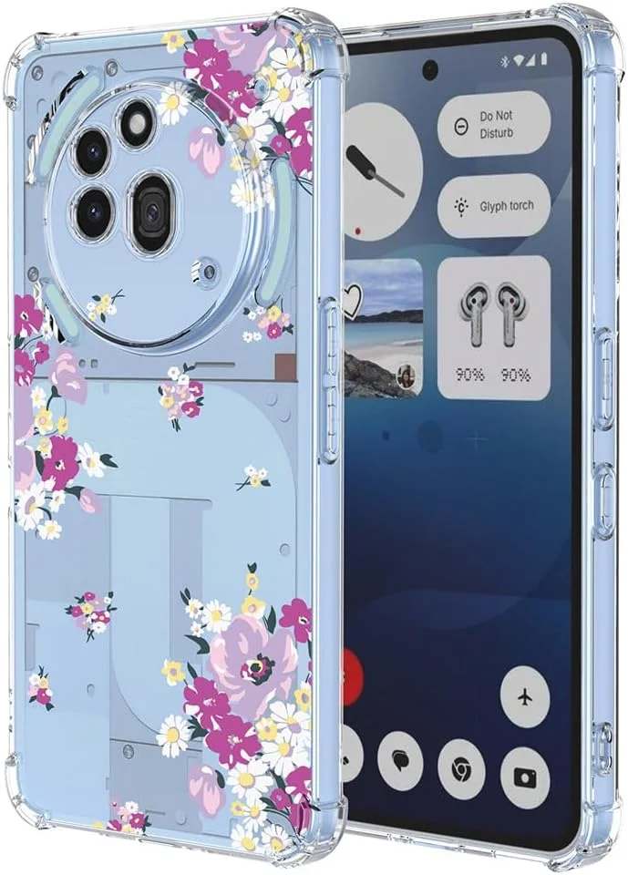 کاور محافظ گوشی ناتینگ فون (3a) پرو، فوق العاده نازک، سیلیکونی نرم، پشت شفاف، بامپر TPU ضد ضربه، طرح گل های فانتزی، باریک - گل های پاییزی