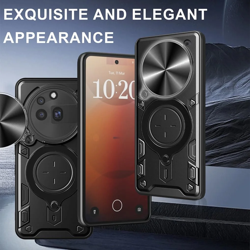 کاور محافظ گوشی ناتینگ فون (3a) پرو برند SEAHAI، استایل جذاب PC + TPU سیلیکونی ضد ضربه با استند مغناطیسی فلزی چرخشی و محافظ دوربین - مشکی