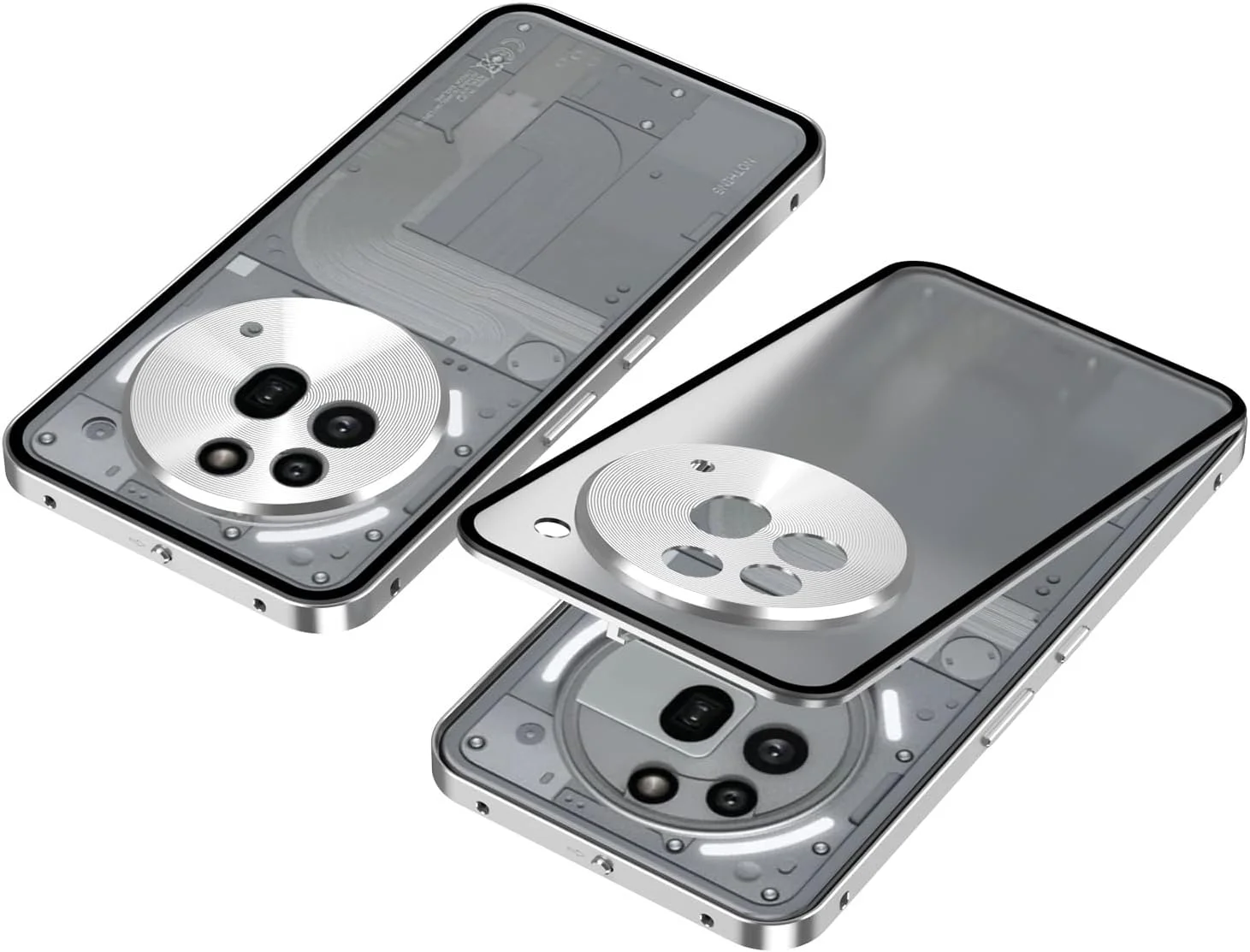 قاب محافظ گوشی ناتینگ فون (3a) پرو، فریم فلزی آلیاژ آلومینیوم، پوشش پشتی مات و نیمه شفاف، ضد ضربه، رنگ نقره ای