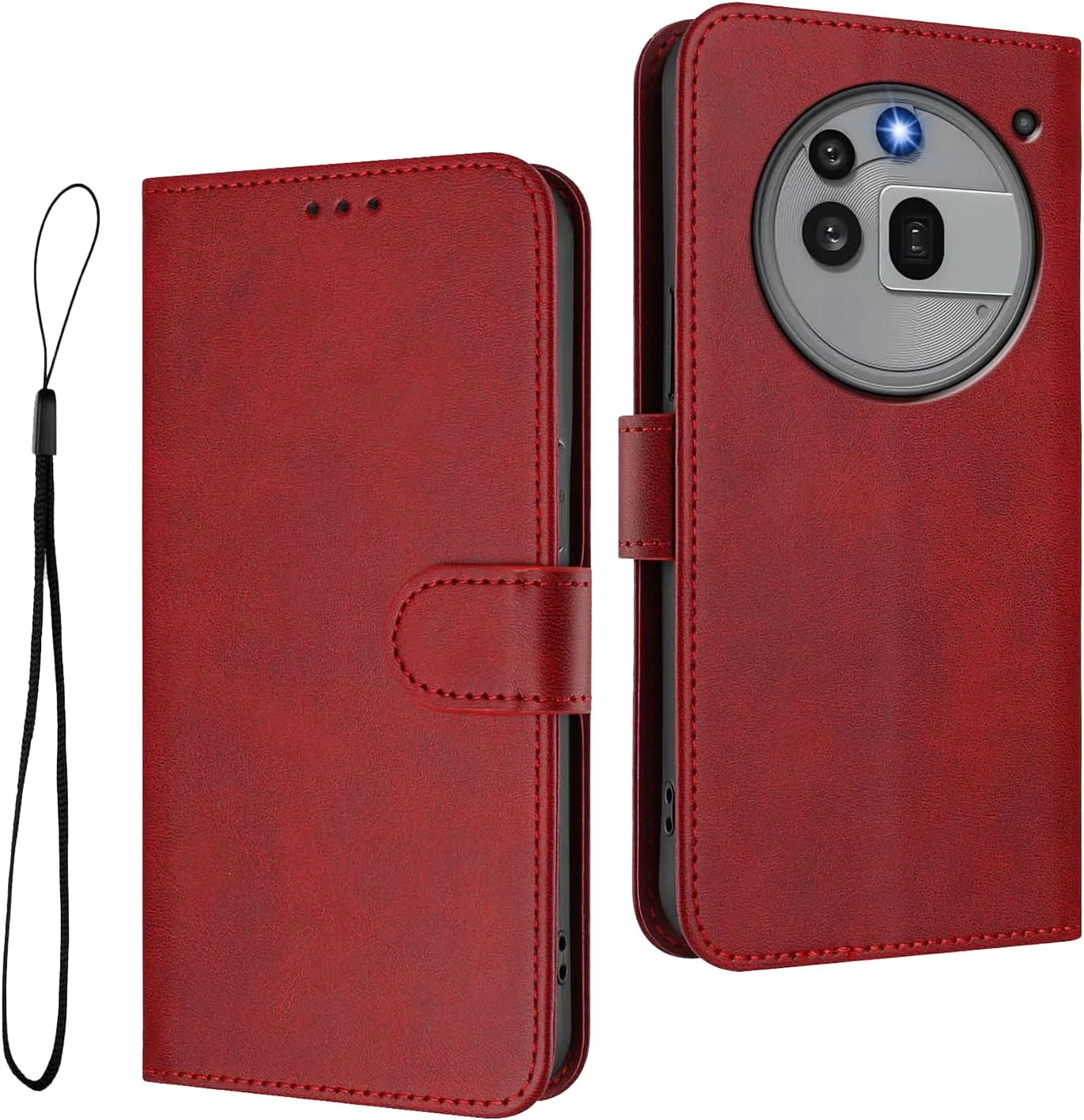 کیف چرمی HAOYE برای گوشی ناتینگ فون (3a) پرو، کیف پول با بست مغناطیسی/محفظه کارت، پوشش ضد ضربه، محافظ RFID و پایه تاشو - قرمز شرابی