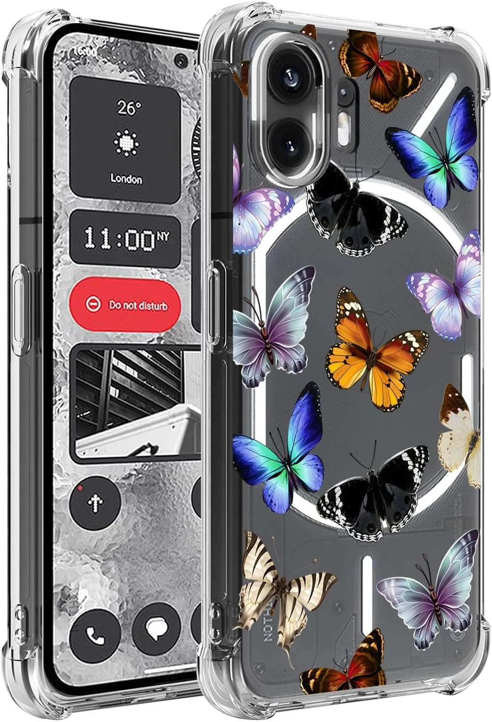 کاور گوشی ناتینگ فون 2، کاور زیبا برای ناتینگ فون Two A065، کاور سیلیکونی ژله ای نرم و شفاف با ضربه گیر انعطاف پذیر برای گوشی ناتینگ فون 2 طرح پروانه