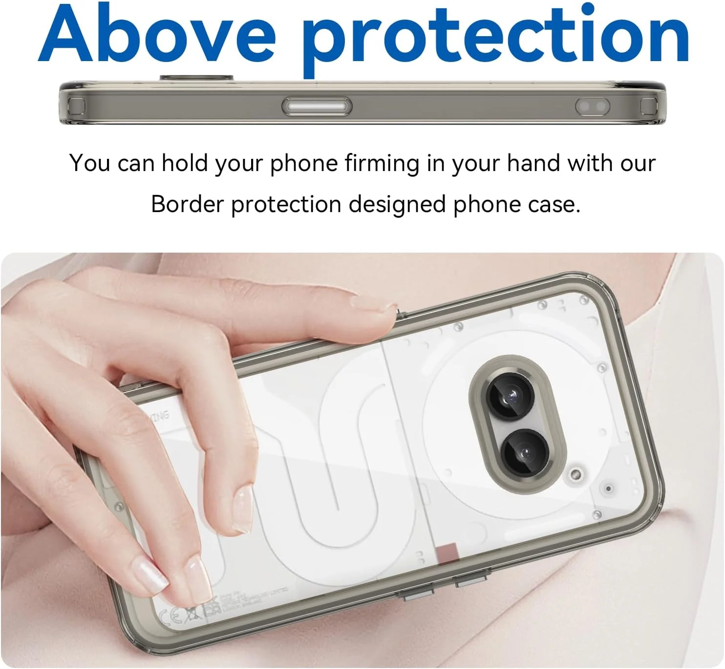 قاب محافظ گوشی ناتینگ فون 2a، محافظت کامل، شفاف، TPU سخت، ضد ضربه، قاب محافظ برای ناتینگ فون 2a. (خاکستری شفاف)