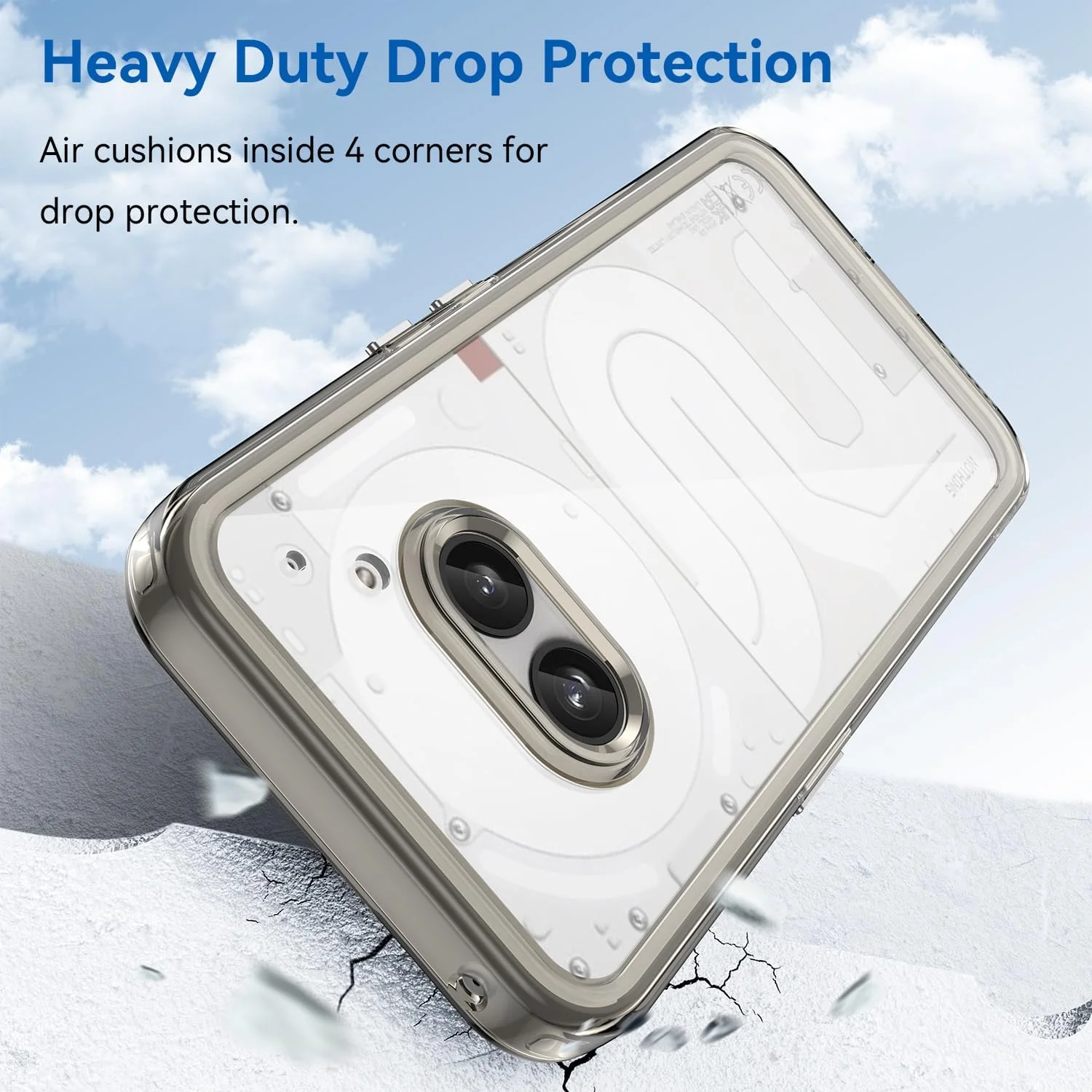 قاب محافظ گوشی ناتینگ فون 2a، محافظت کامل، شفاف، TPU سخت، ضد ضربه، قاب محافظ برای ناتینگ فون 2a. (خاکستری شفاف)