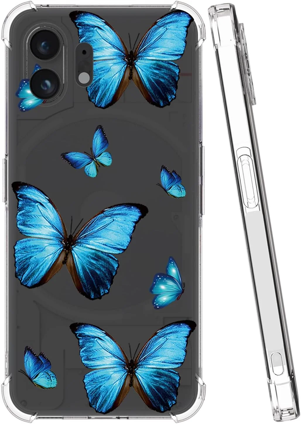 قاب یِربِل برای ناتینگ فون 2، قاب ناتینگ فون دو A065 طرح فانتزی، کاور سیلیکونی ژله‌ای نرم و منعطف با ضربه‌گیر برای ناتینگ فون 2 - طرح پروانه آبی