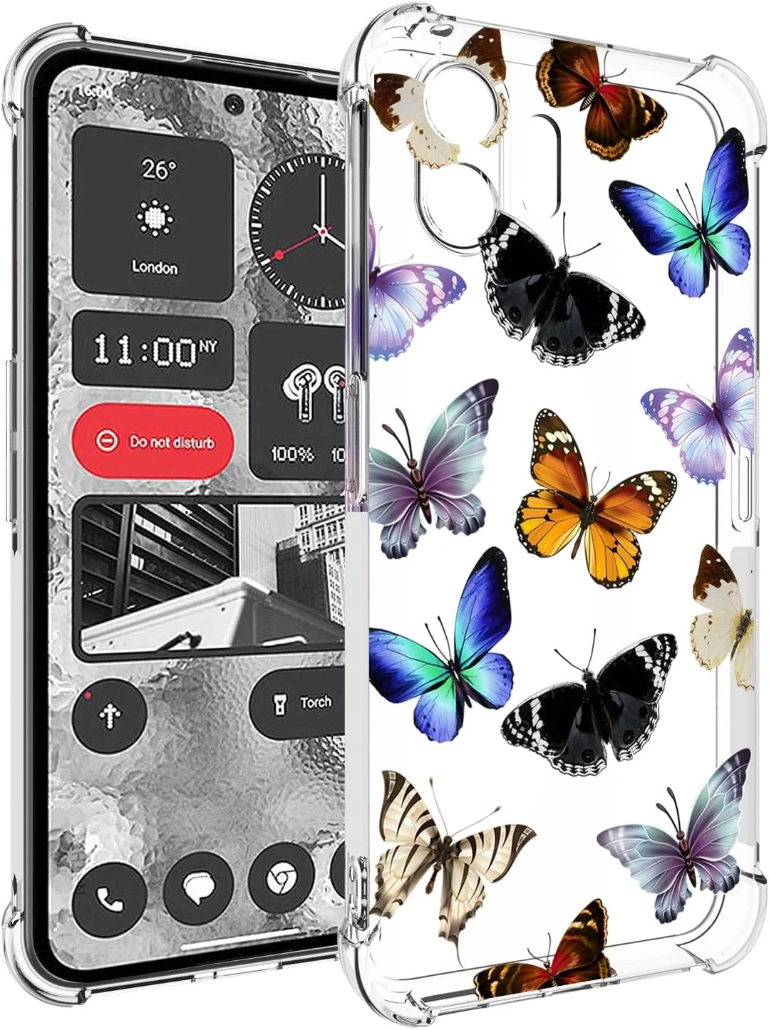 کاور گوشی ناتینگ فون 2، کاور زیبا برای ناتینگ فون Two A065، کاور سیلیکونی ژله ای نرم و شفاف با ضربه گیر انعطاف پذیر برای گوشی ناتینگ فون 2 طرح پروانه