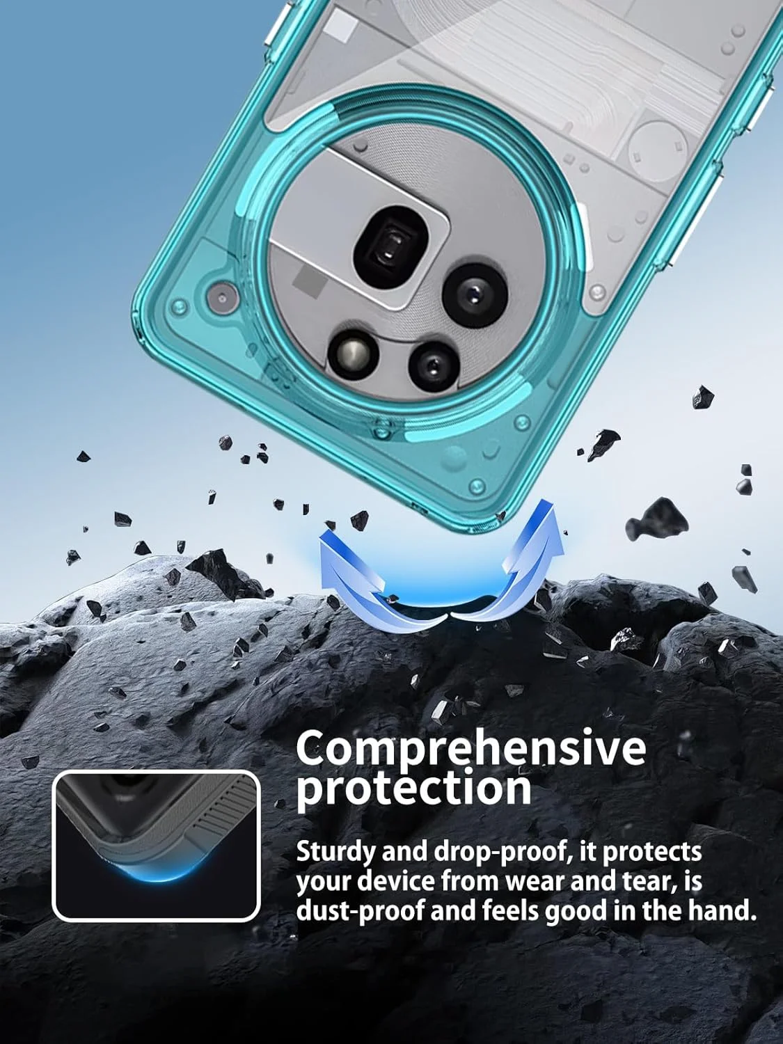 قاب محافظ گوشی نوکیاجو برای Nothing Phone (3A) Pro، ضد ضربه، جاذب شوک، محافظت کامل، پوشش محافظ برای Nothing Phone 3A Pro (شفاف-آبی)