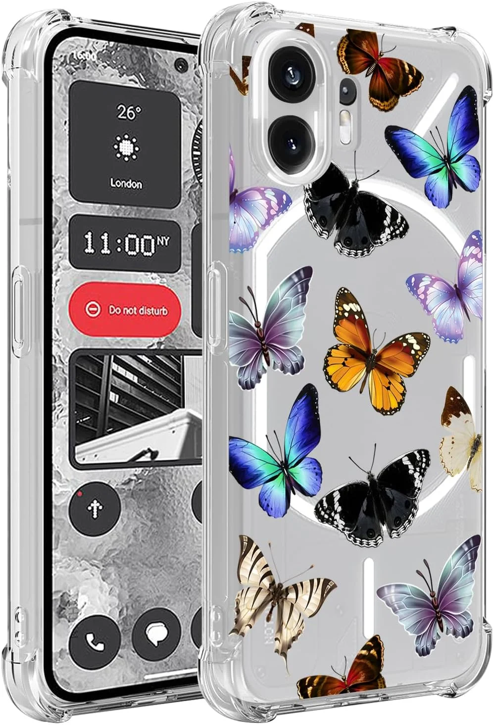 کاور گوشی ناتینگ فون 2، کاور زیبا برای ناتینگ فون Two A065، کاور سیلیکونی ژله ای نرم و شفاف با ضربه گیر انعطاف پذیر برای گوشی ناتینگ فون 2 طرح پروانه