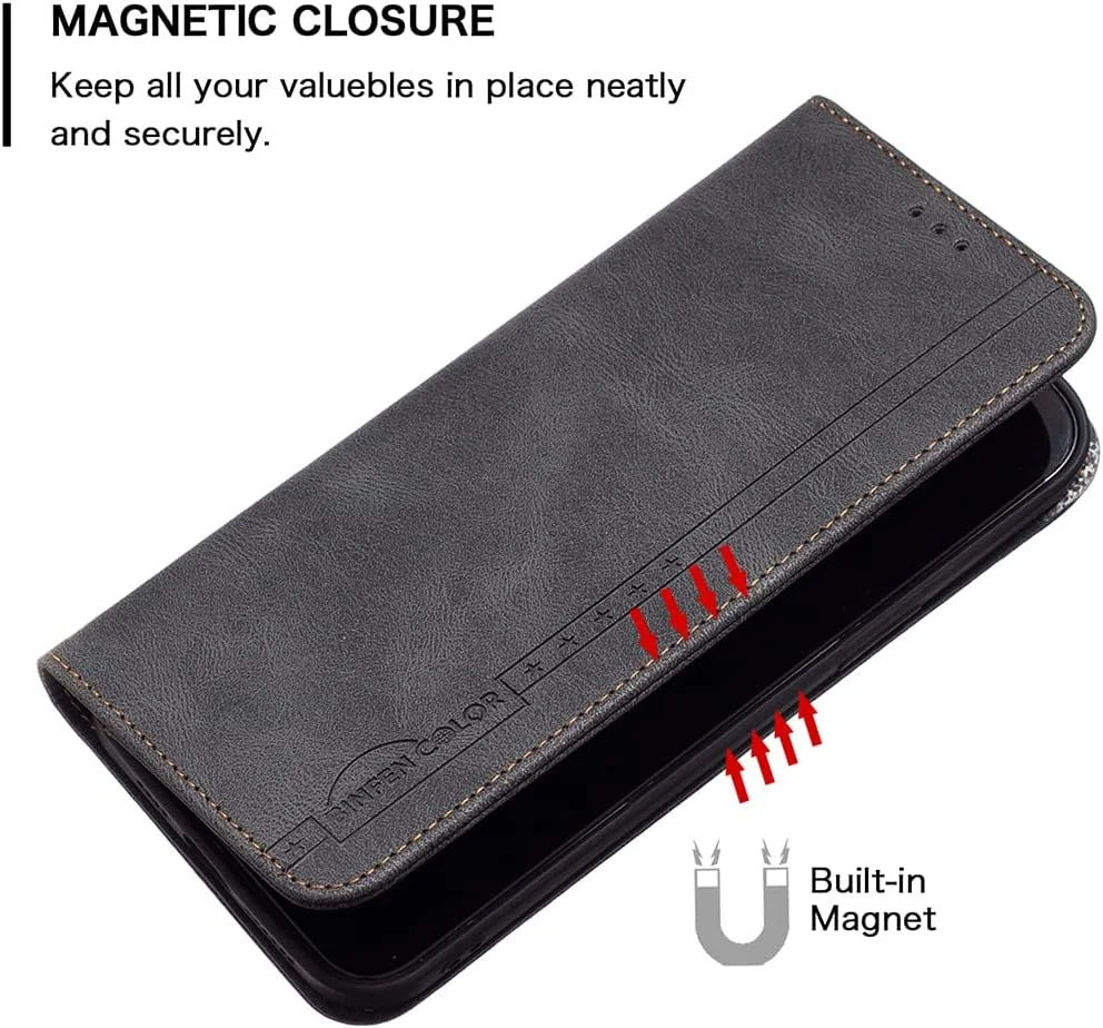 کیف پول چرمی OIATROE با قابلیت استند برای تلفن Nothing phone (1)، دارای قفل مغناطیسی، کیف چرمی رنگ ثابت برای تلفن Nothing phone (1) - مشکی