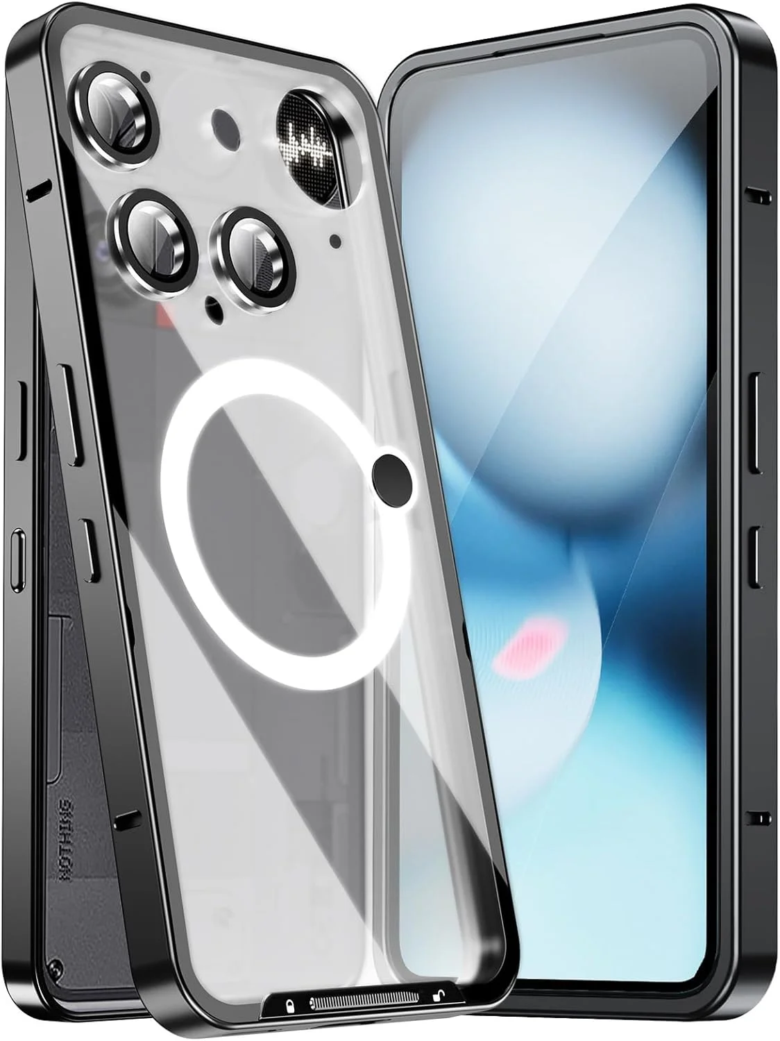 کاور مات نیمه شفاف ضد ضربه و ضد افتادن Gruattreay سازگار با ناتینگ فون (3) با قابلیت اتصال مغناطیسی (مشکی)