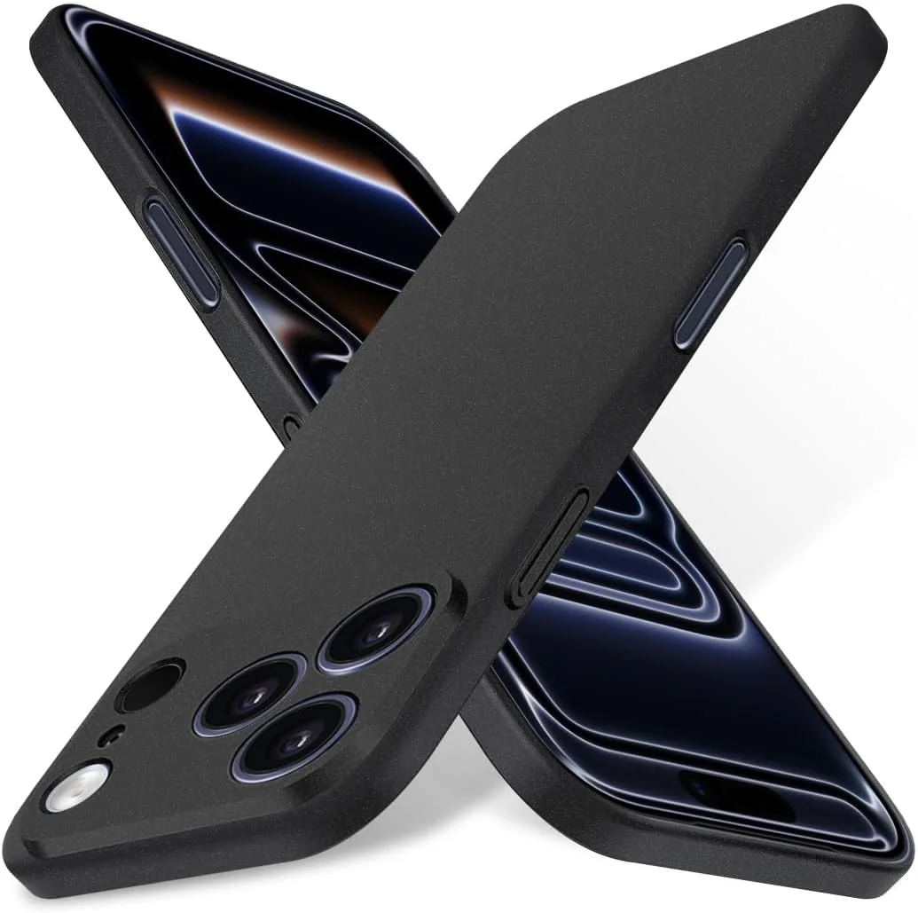 قاب گوشی باستمی مناسب برای آیفون 17 پرو، قاب گوشی مینیمالیستی، فوق العاده سبک، بسیار نازک، محافظت از دوربین، پوشش سخت PC برای آیفون 17 پرو 6.3 اینچ 2025 (مشکی سنگریزه ای)