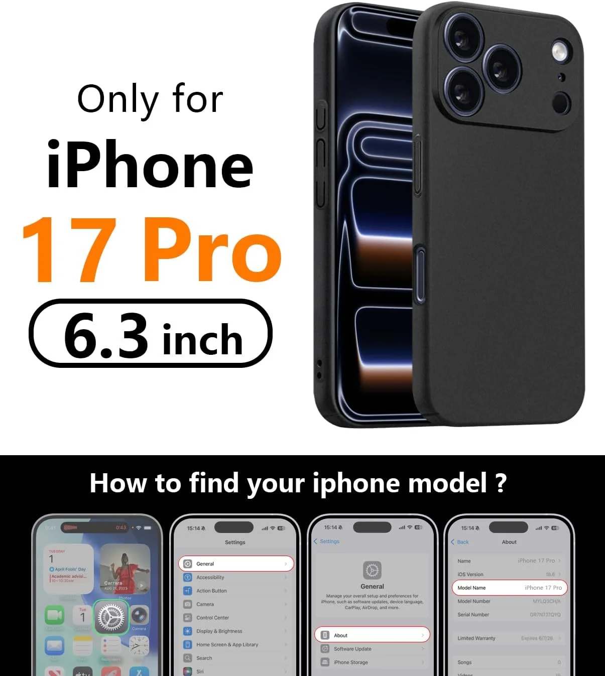 قاب گوشی باستمی مناسب برای آیفون 17 پرو، قاب گوشی مینیمالیستی، فوق العاده سبک، بسیار نازک، محافظت از دوربین، پوشش سخت PC برای آیفون 17 پرو 6.3 اینچ 2025 (مشکی سنگریزه ای)