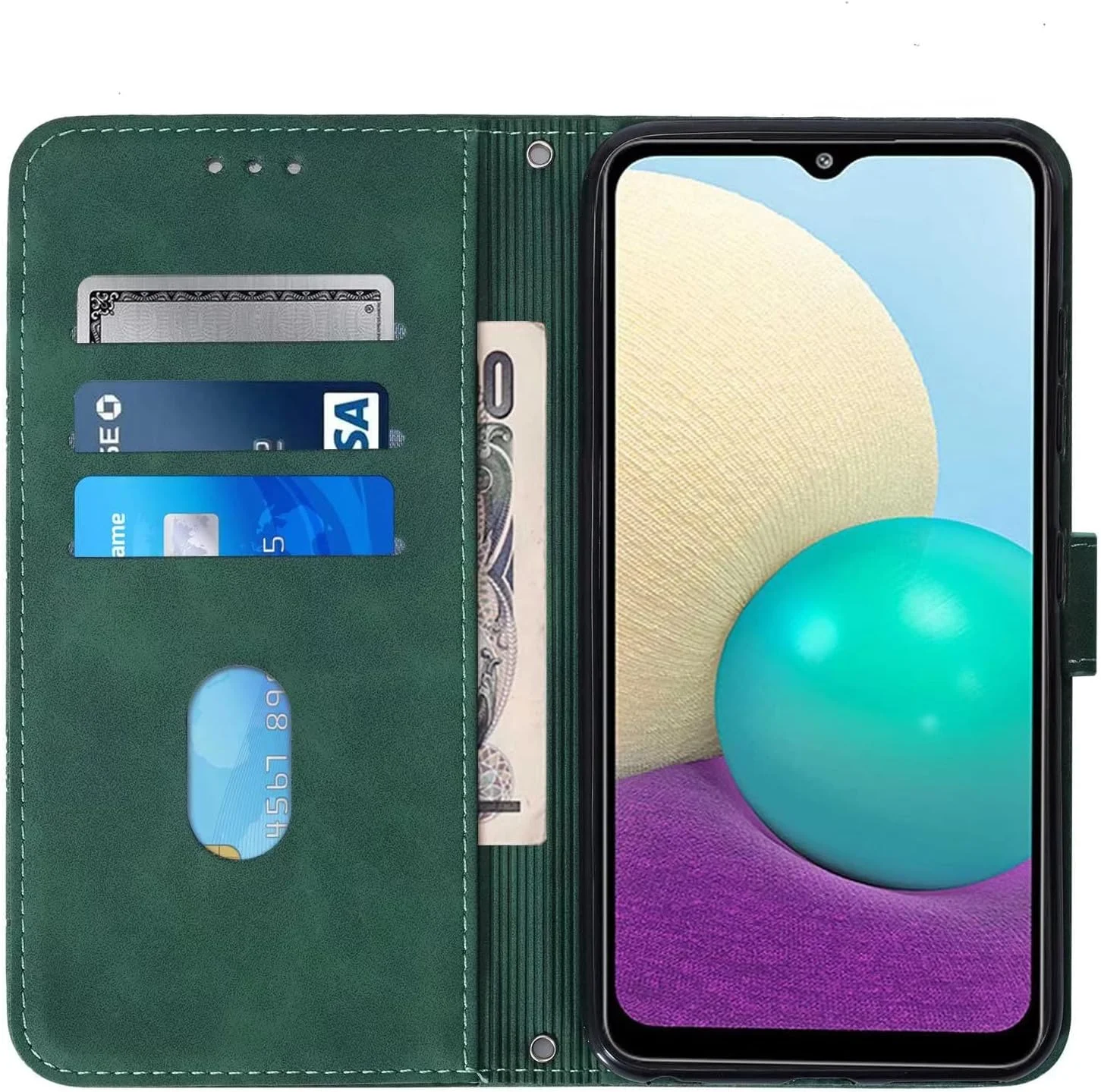 کاور گوشی موبایل برای ناتینگ فون 2a، دارای جای کارت، پایه نگهدارنده، TPU + چرم PU، کاور محافظ تاشو برای ناتینگ فون 2a. (سبز تیره)