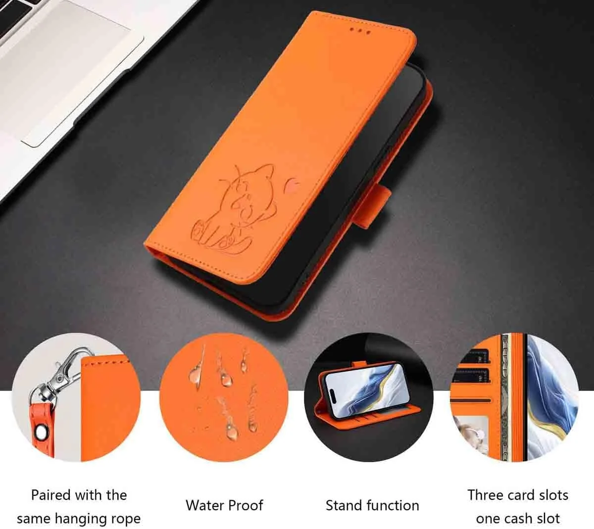 کیف پول چرمی HAOYE برای تلفن Nothing CMF Phone 2 Pro، طرح گرافیکی گربه ملوس، دارای قفل مغناطیسی، بدنه TPU ضد ضربه، جای کارت و پایه - بنفش تیره