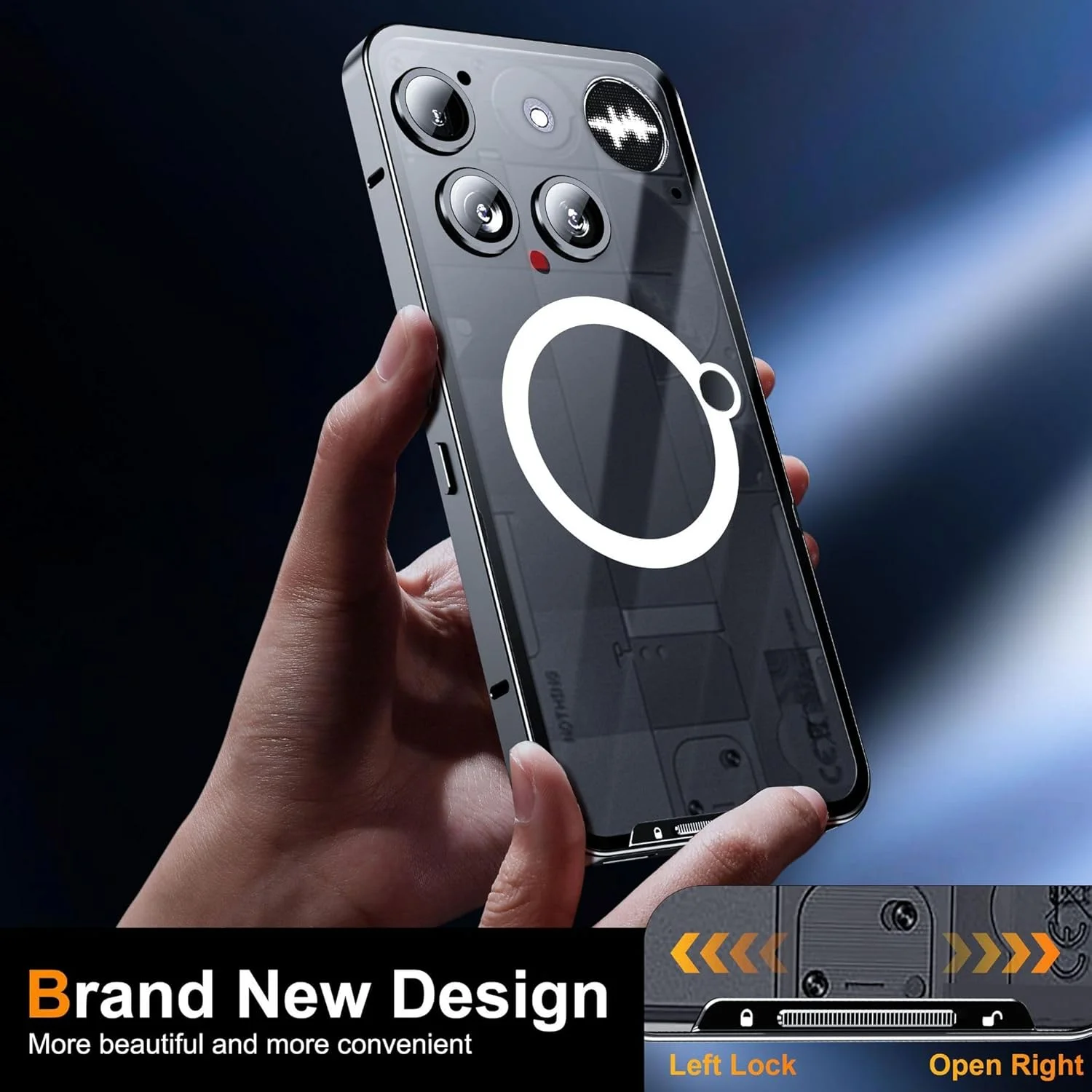 کاور مات نیمه شفاف ضد ضربه و ضد افتادن Gruattreay سازگار با ناتینگ فون (3) با قابلیت اتصال مغناطیسی (مشکی)