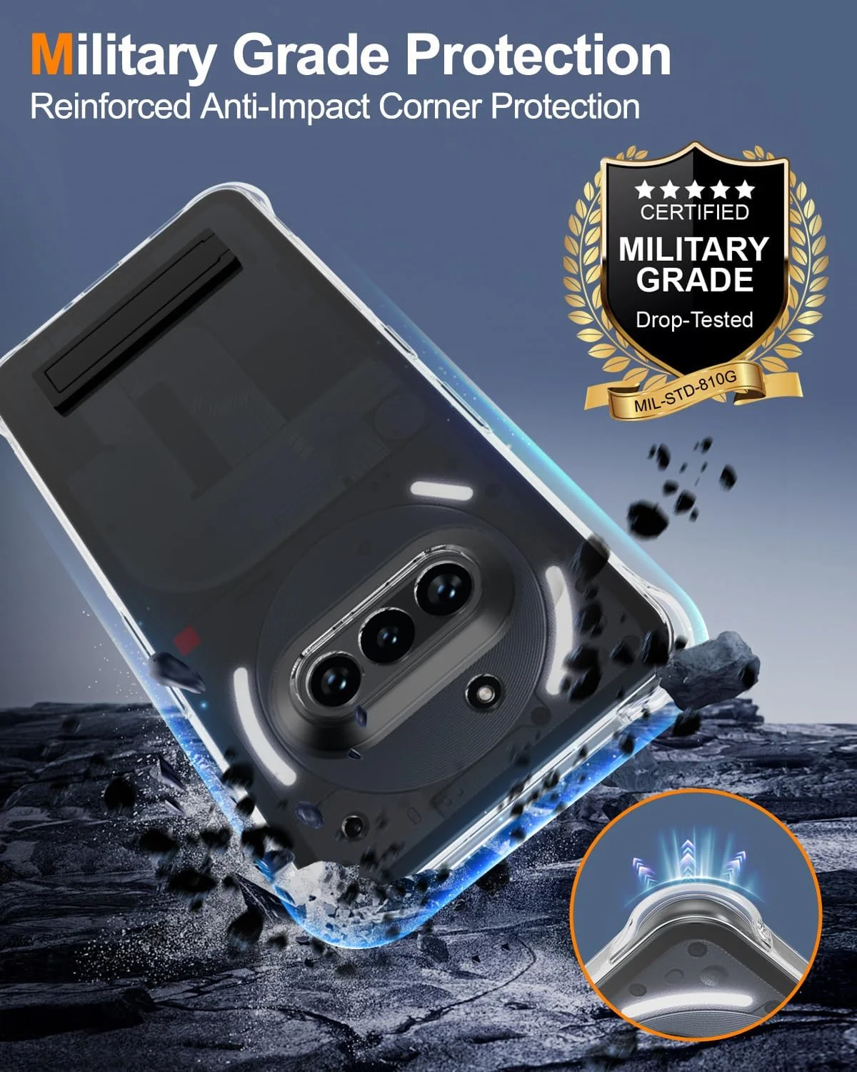 کاور محافظ پایه دار برای ناتینگ فون 3a - کاور TPU شفاف [کریستالی] [دارای استند داخلی] [مقاوم در برابر ضربه]