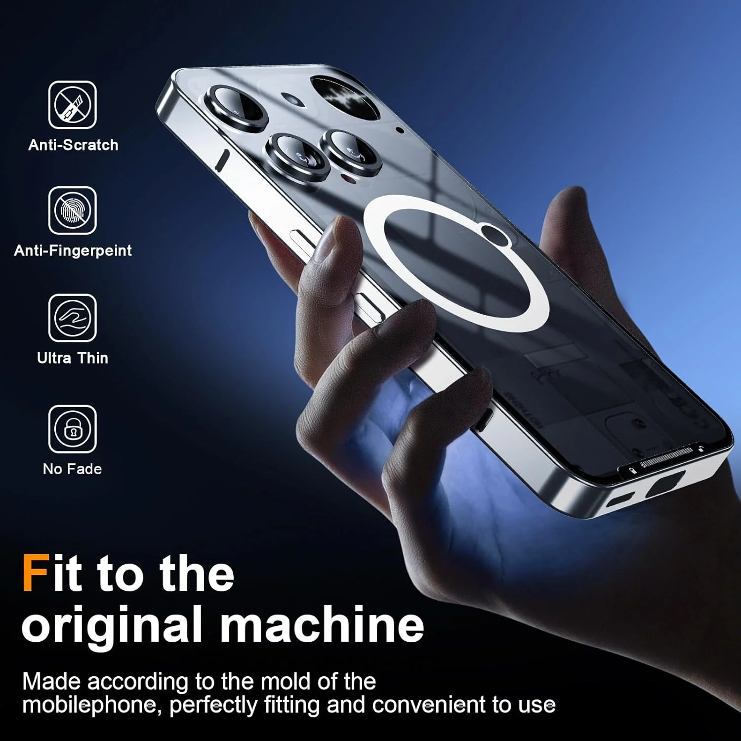 کاور مات نیمه شفاف ضد ضربه و ضد افتادن Gruattreay سازگار با ناتینگ فون (3) با قابلیت اتصال مغناطیسی (مشکی)