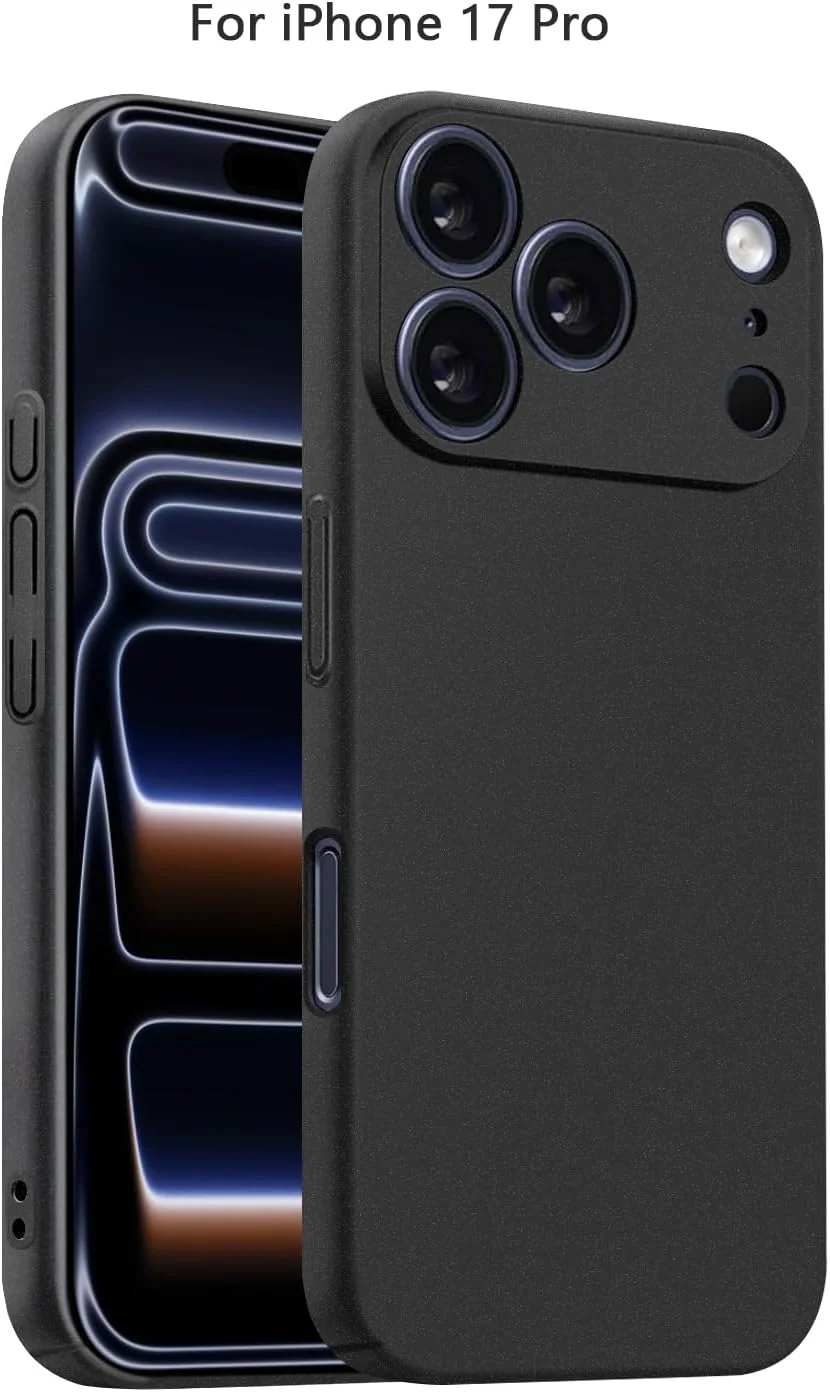قاب گوشی باستمی مناسب برای آیفون 17 پرو، قاب گوشی مینیمالیستی، فوق العاده سبک، بسیار نازک، محافظت از دوربین، پوشش سخت PC برای آیفون 17 پرو 6.3 اینچی 2025 (مشکی سنگریزه ای)