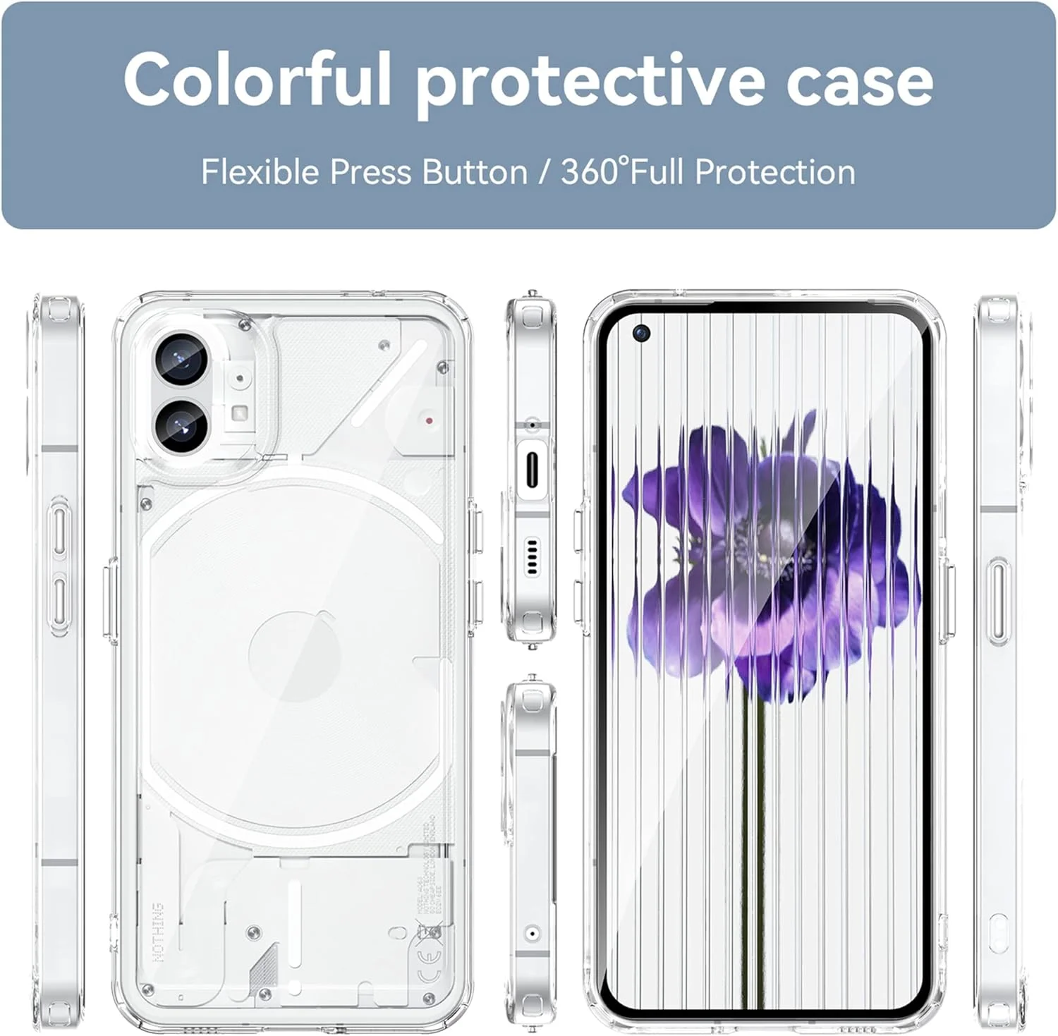 کاور محافظ های-کیس برای ناتینگ فون (1) – کاور سیلیکونی کریستالی – ضد زردی – TPU و PC هیبریدی 360 درجه، محافظ ضد ضربه، شفاف