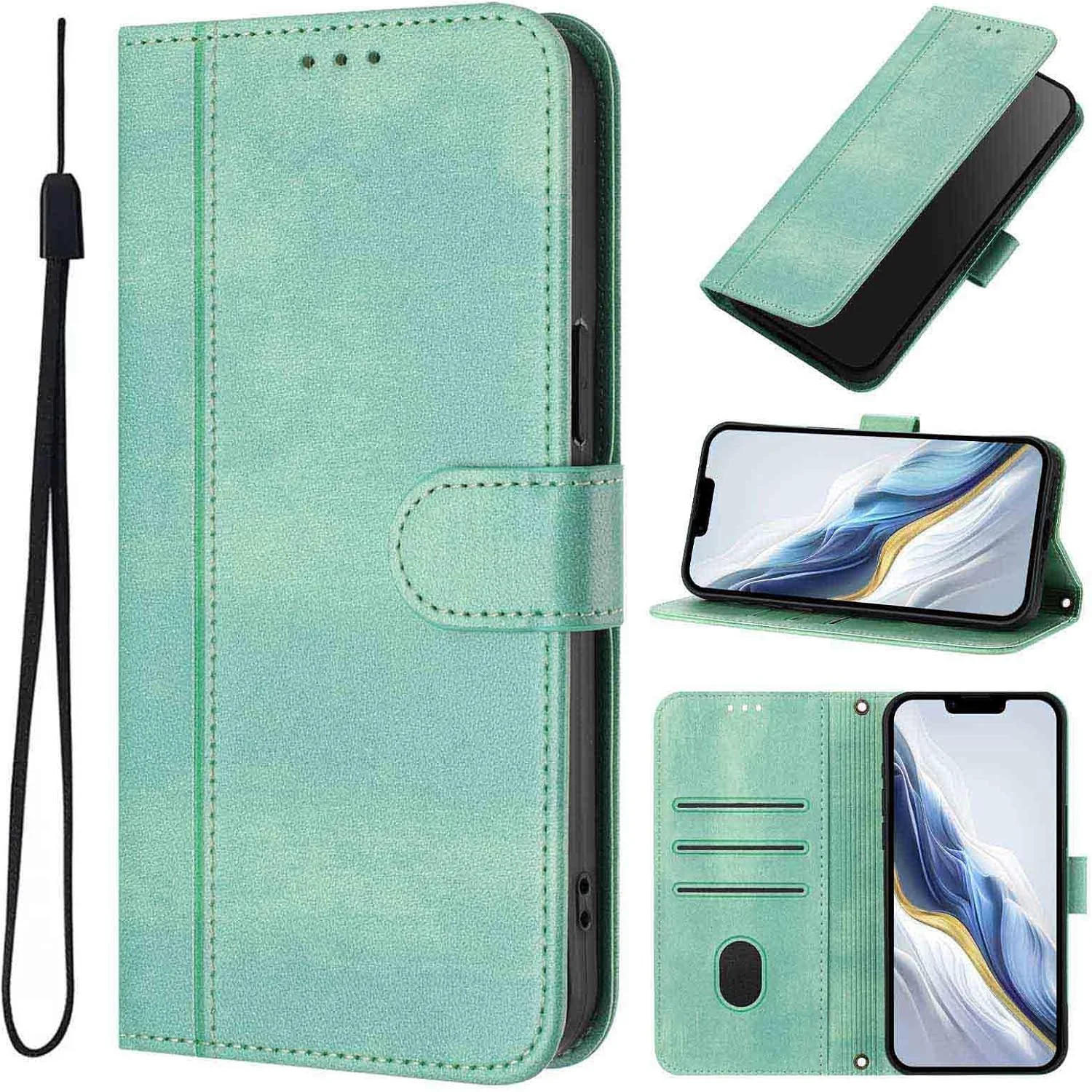 کیف چرمی WBWONE برای تلفن (3) Nothing، با [جای کارت][پایه]، ضد ضربه، دارای بست مغناطیسی، پوشش محافظ - سبز نعنایی