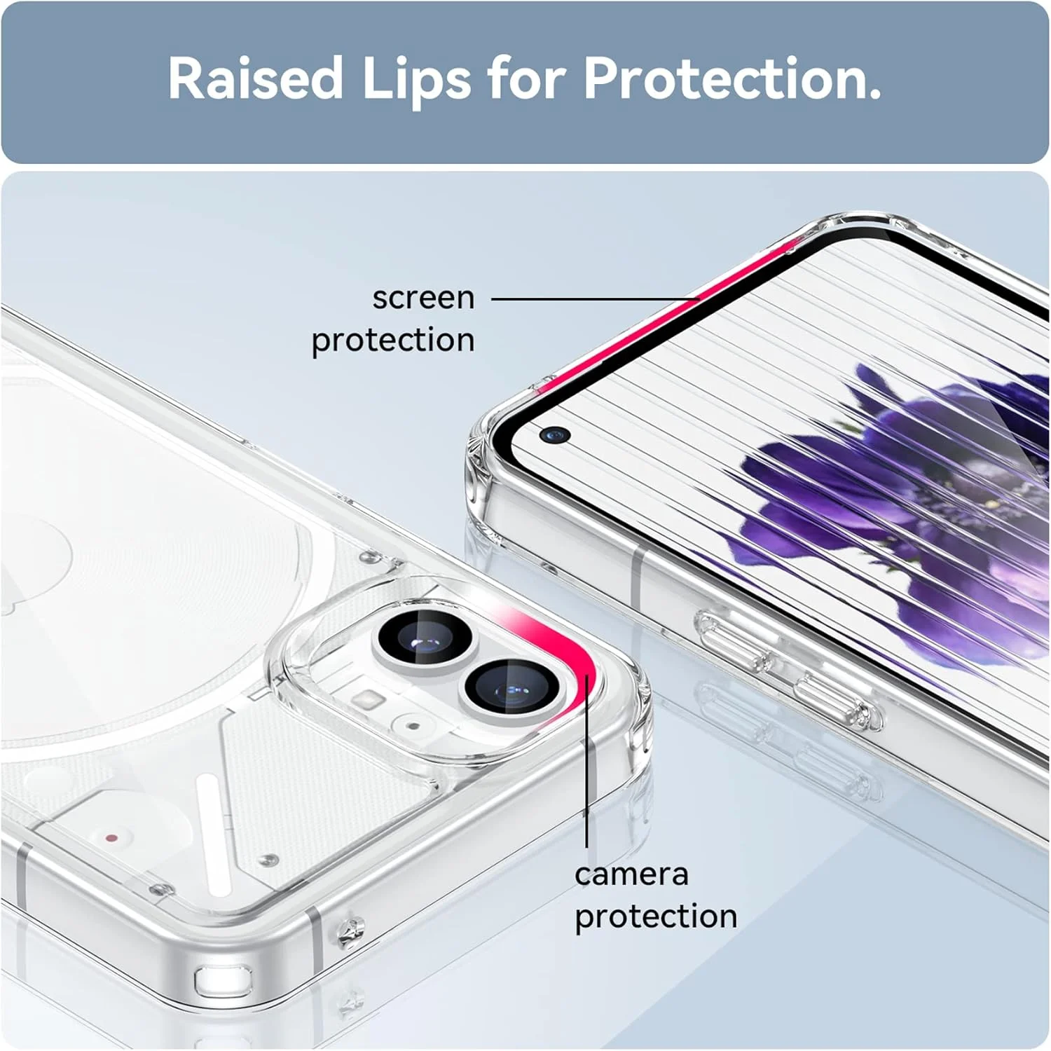 کاور محافظ های-کیس برای ناتینگ فون (1) – کاور سیلیکونی کریستالی – ضد زردی – TPU و PC هیبریدی 360 درجه، محافظ ضد ضربه، شفاف