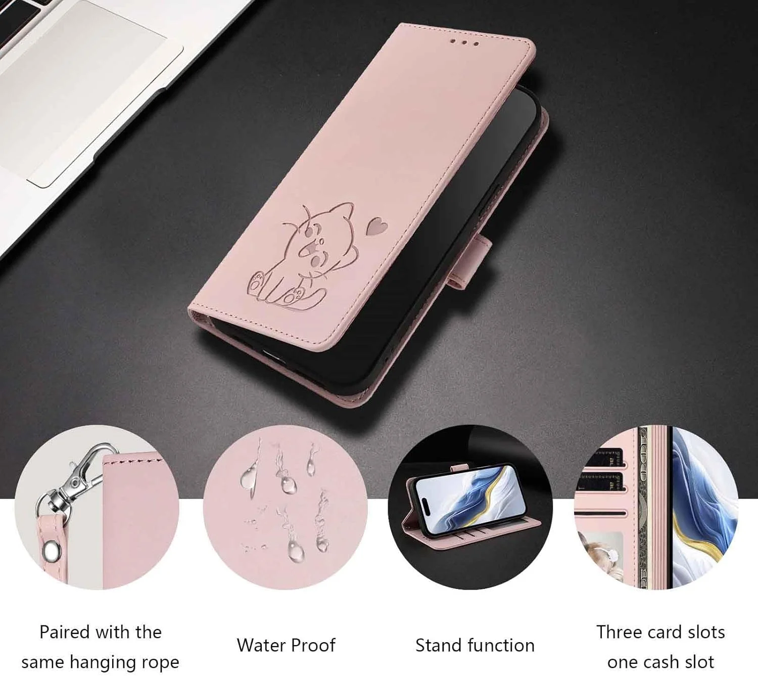 کیف پول موبایل با طرح گربه زیبا برای ناتینگ فون (3a) پرو، کاور چرمی TPU، ضد ضربه و دارای جای کارت - زرد