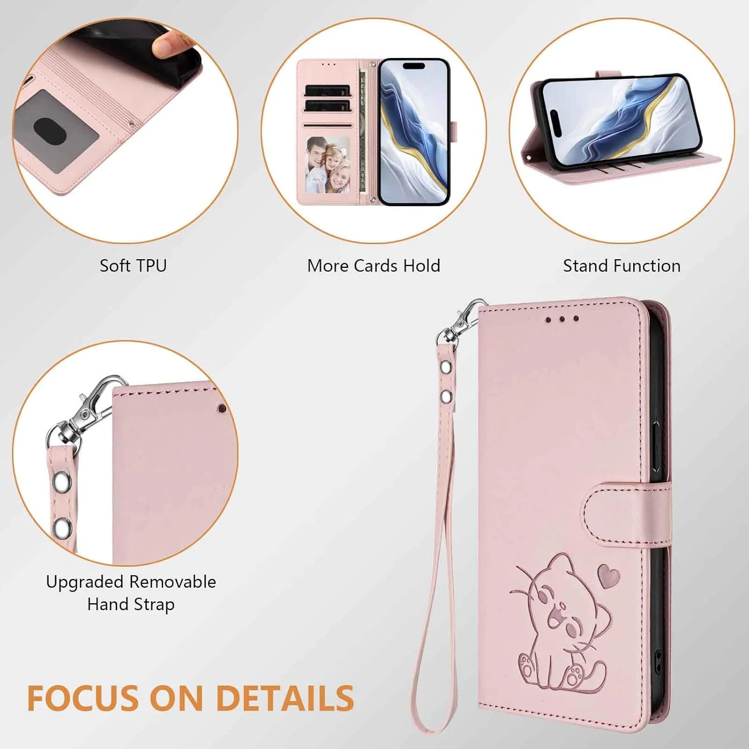 کیف پول موبایل با طرح گربه زیبا برای ناتینگ فون (3a) پرو، کاور چرمی TPU، ضد ضربه و دارای جای کارت - زرد