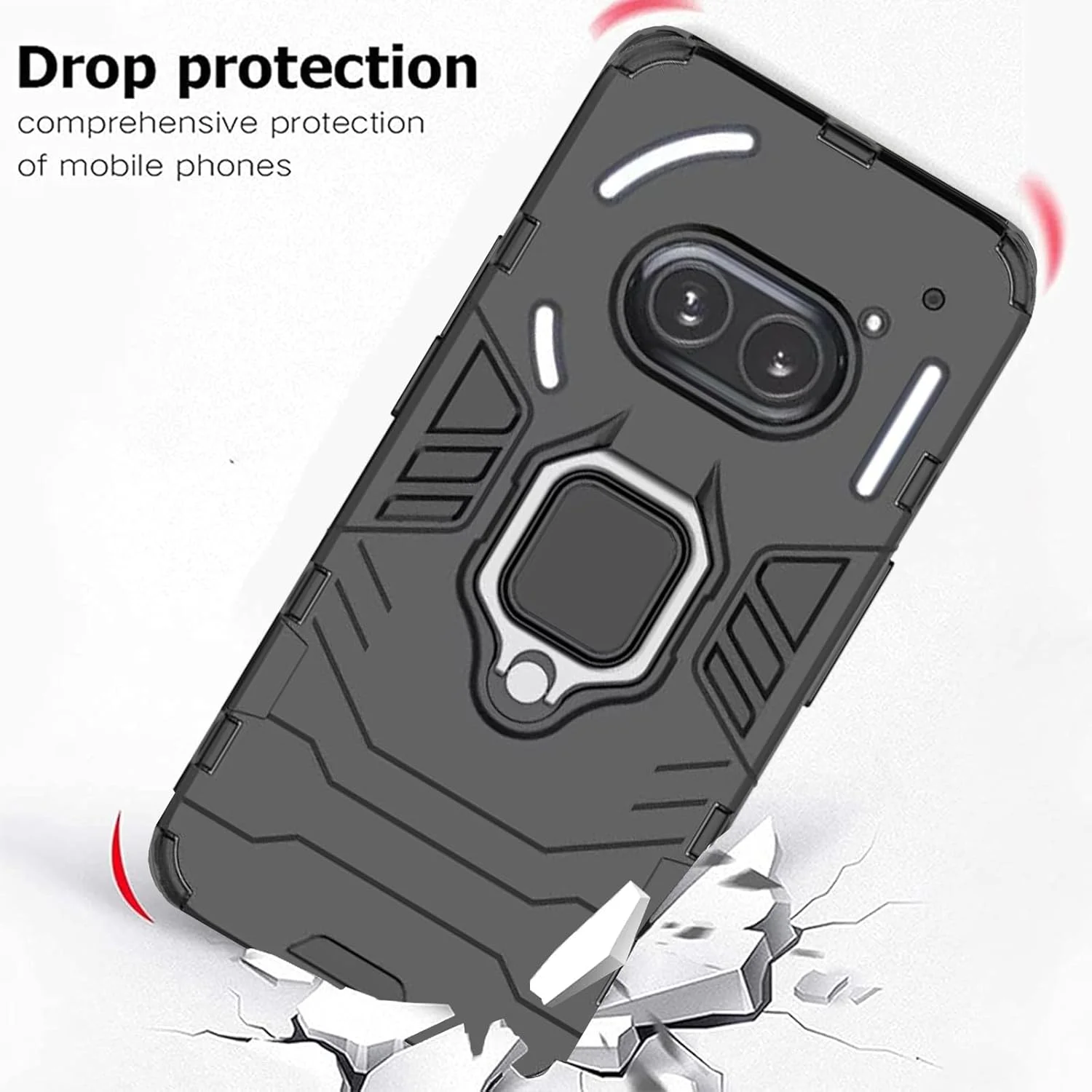 کاور محافظ گوشی KZIOACSH مناسب برای ناتینگ فون 2A/فون 2A پلاس، بامپر TPU ضد ضربه + کاور پشتی مات PC [پایه انگشتی حلقه ای 360 درجه] محافظ ضد خش درجه نظامی با 2 محافظ صفحه شیشه ای حرارت دیده، مشکی