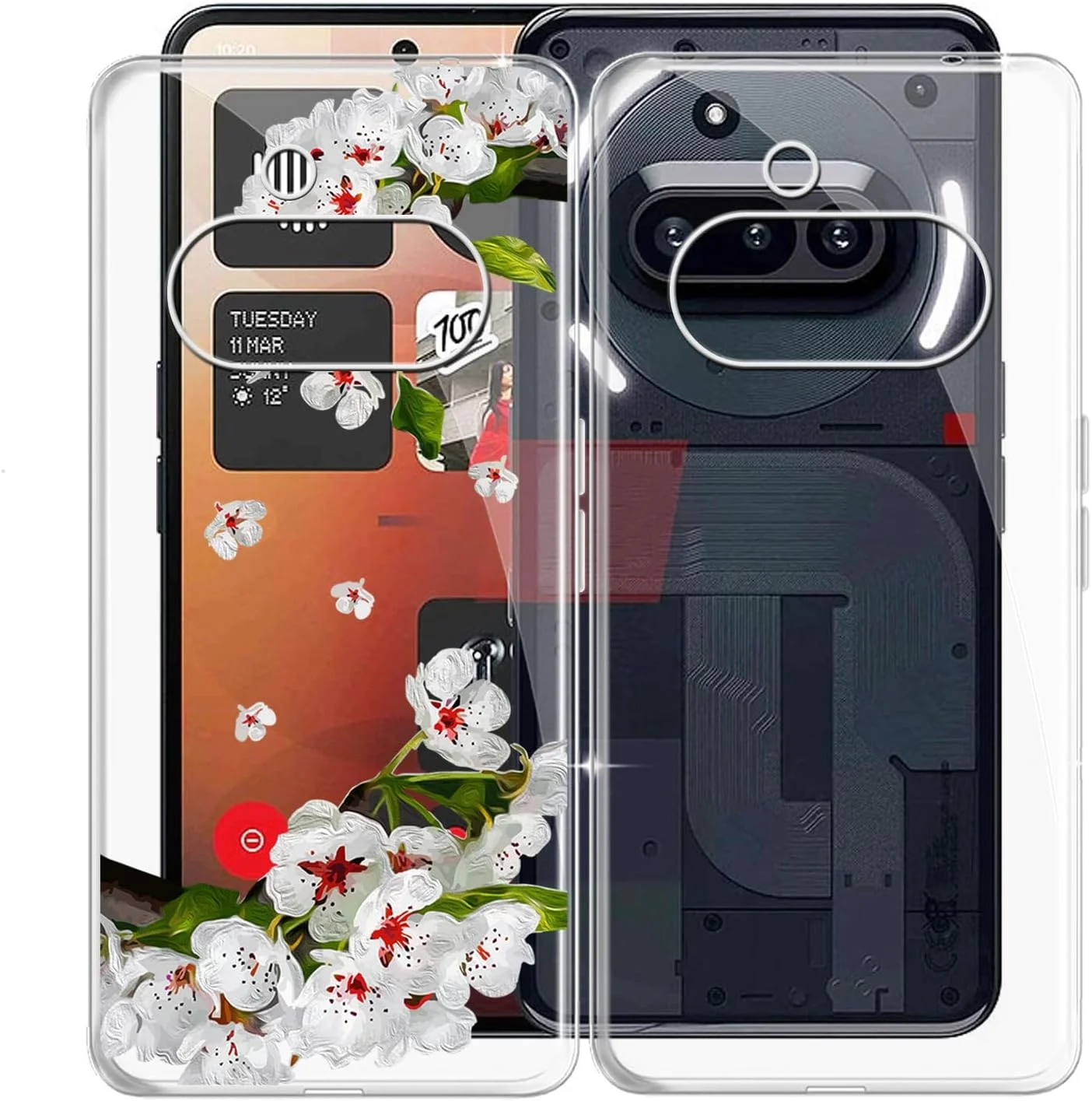 کاور گوشی ناتینگ فون 3a، [2 عدد] قاب محافظ سیلیکونی نرم TPU، محافظ شفاف و بسیار نازک - قاب ضد ضربه برای ناتینگ فون 3a (6.77 اینچ) - شکوفه گلابی