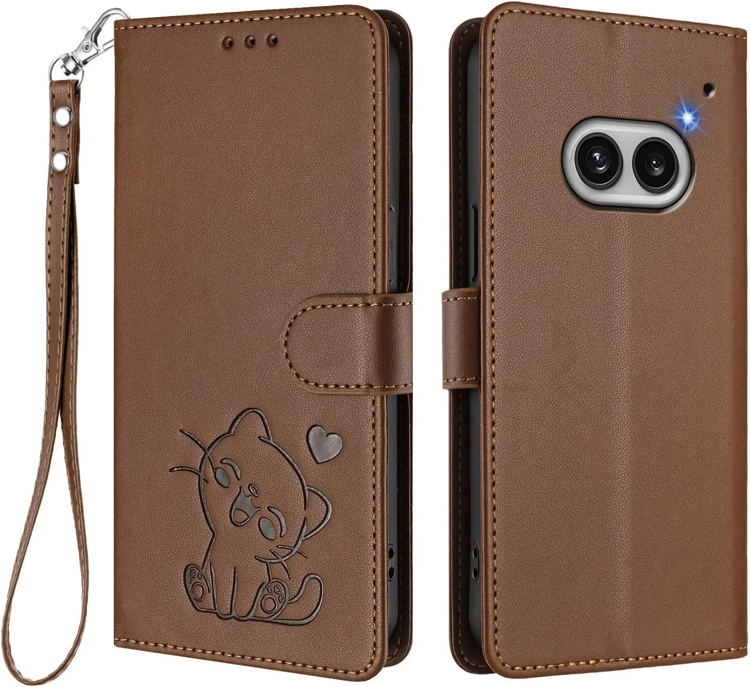 کیف پول گوشی WBWONE برای ناتینگ فون (2a) / ناتینگ فون 2a، کیف آهنربایی با طرح گربه زیبا، روکش چرمی TPU، کیف های ضد ضربه و جای کارت - قهوه ای