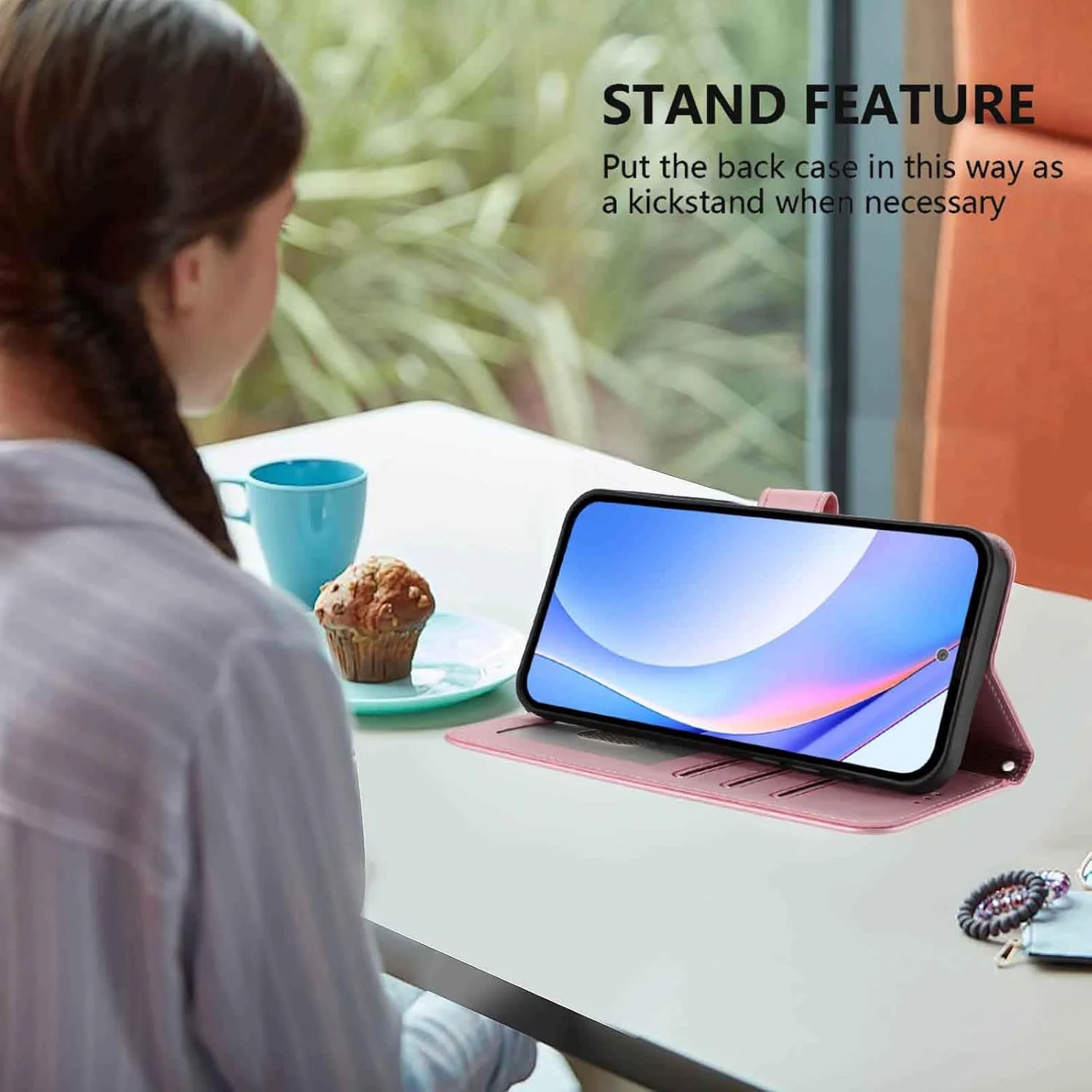 کیف چرمی طرح پاندا HAOYE Premium برای Nothing Phone (3a) - کاور مسدود کننده RFID با جای کارت، پایه و طراحی ضد ضربه - قرمز شرابی