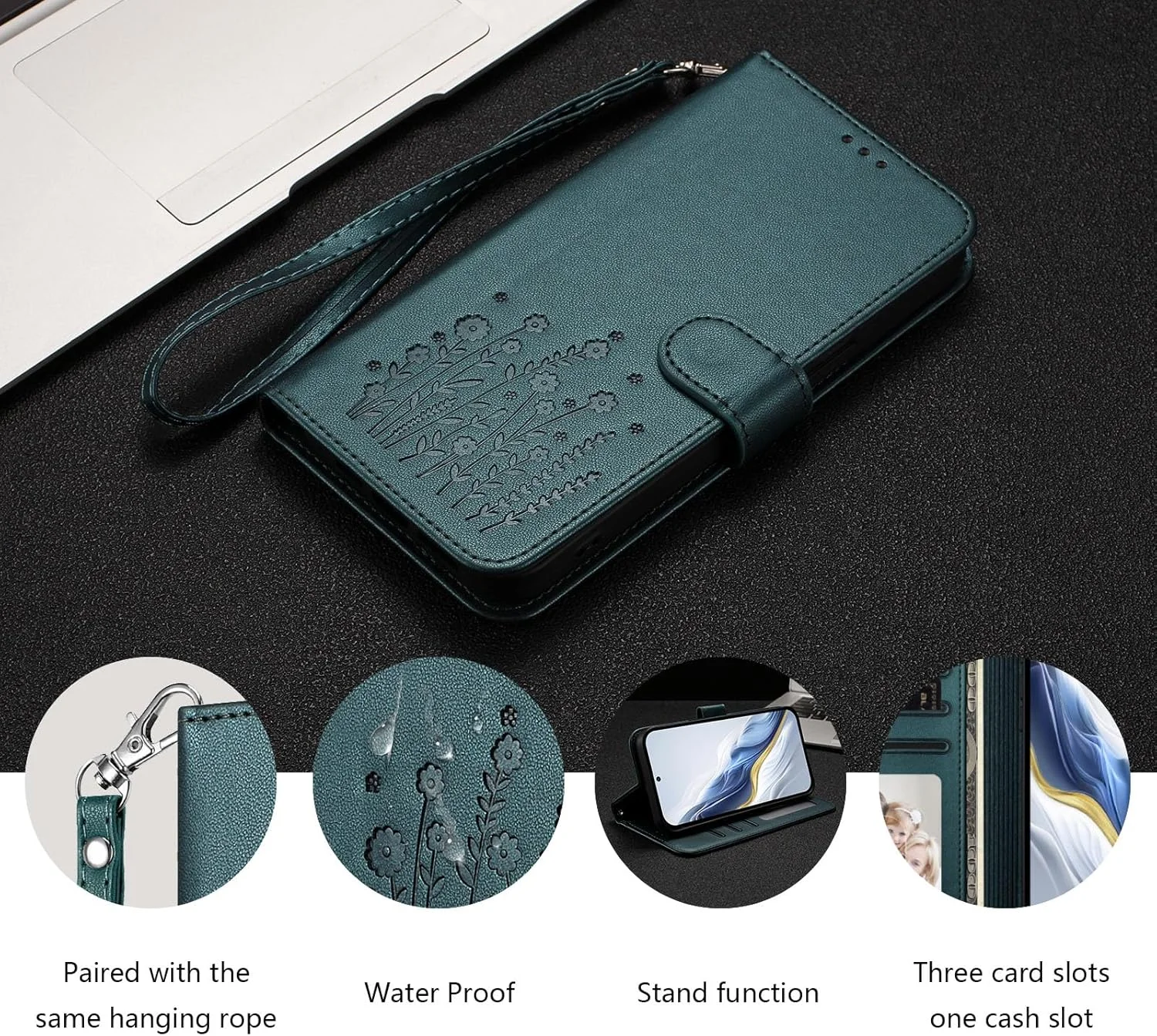 کیف چرمی طرح گل HAOYE برای Nothing Phone (3a)، کاور کیف پول چند جیبی با سگک مغناطیسی، پایه تاشو و ضربه گیر TPU - قهوه ای