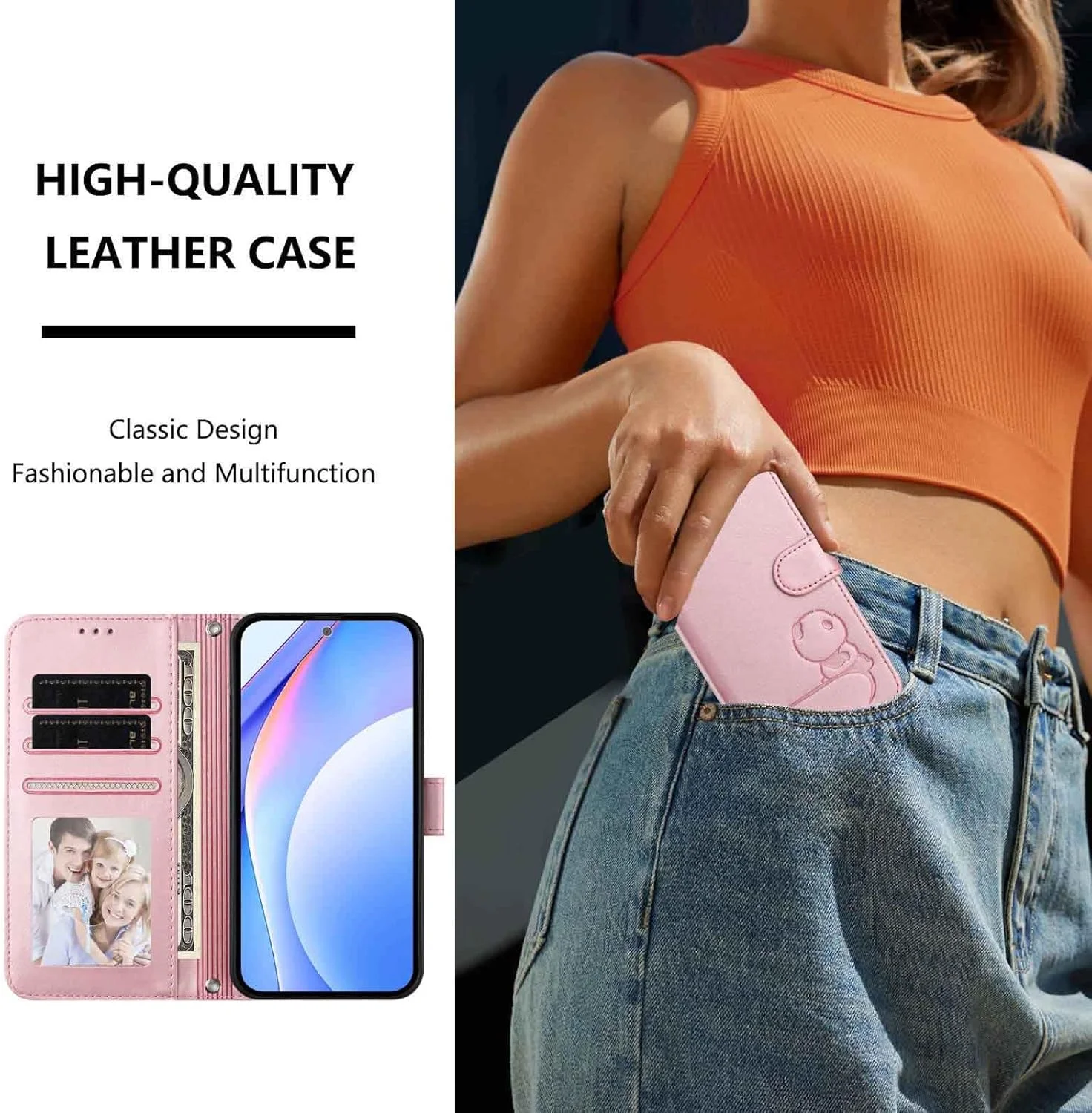 کیف چرمی طرح پاندا HAOYE Premium برای Nothing Phone (3a) - کاور مسدود کننده RFID با جای کارت، پایه و طراحی ضد ضربه - قرمز شرابی