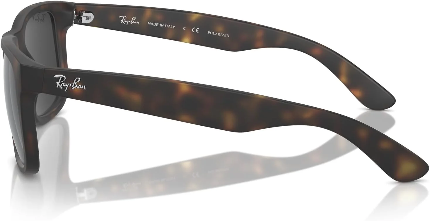 عینک آفتابی مربعی مردانه ری-بن 0RB4165 جاستین، هاوانا لاستیکی/خاکستری تیره پلاریزه