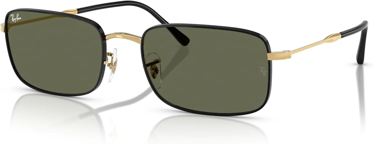 عینک آفتابی مستطیلی унисекс ری-بن، مشکی روی آریستا/سبز پلاریزه، 59 میلی‌متر