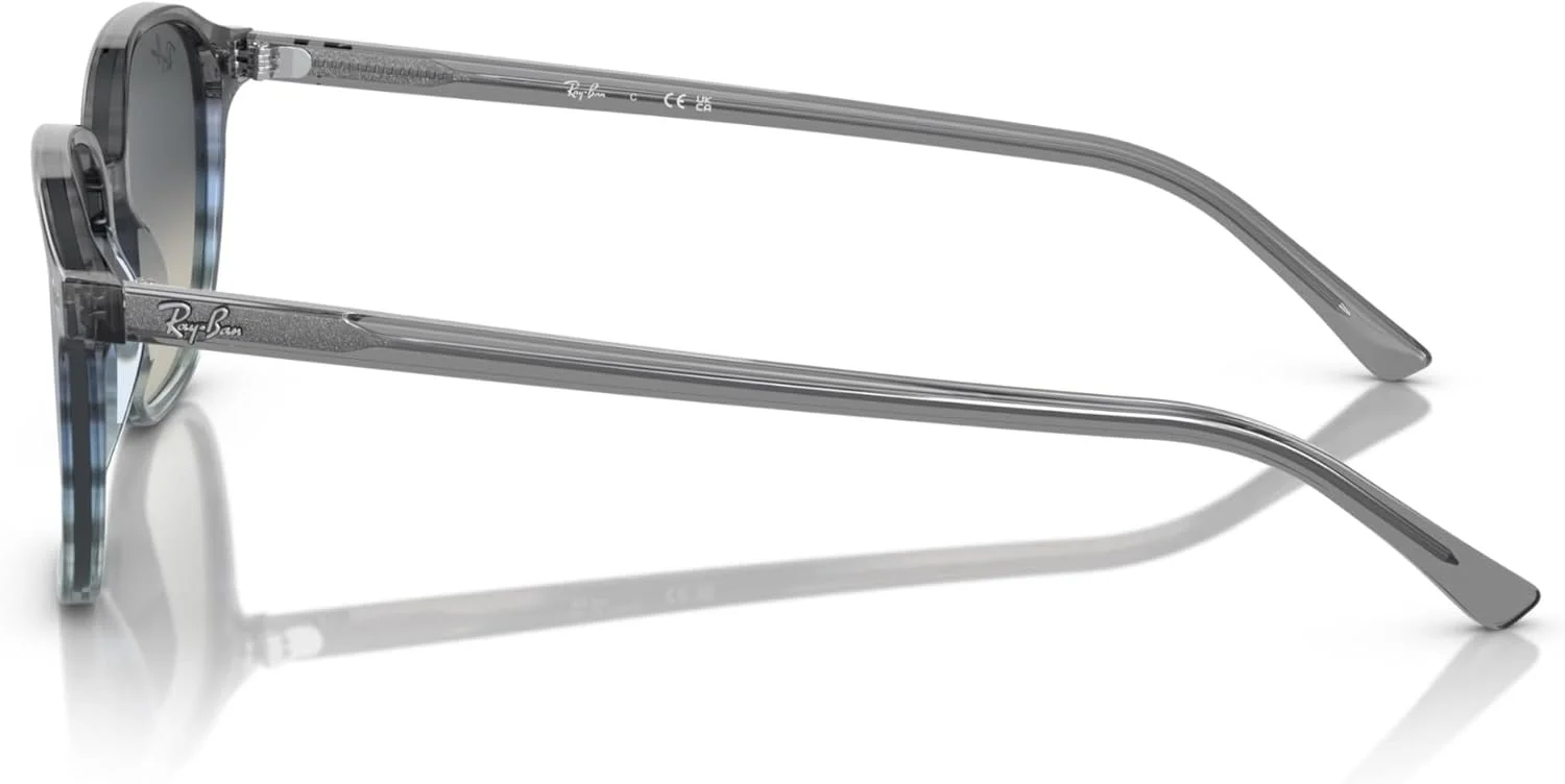 عینک آفتابی унисекс ری-بن، فریم راه راه خاکستری و آبی، لنزهای خاکستری، 53 میلی متر